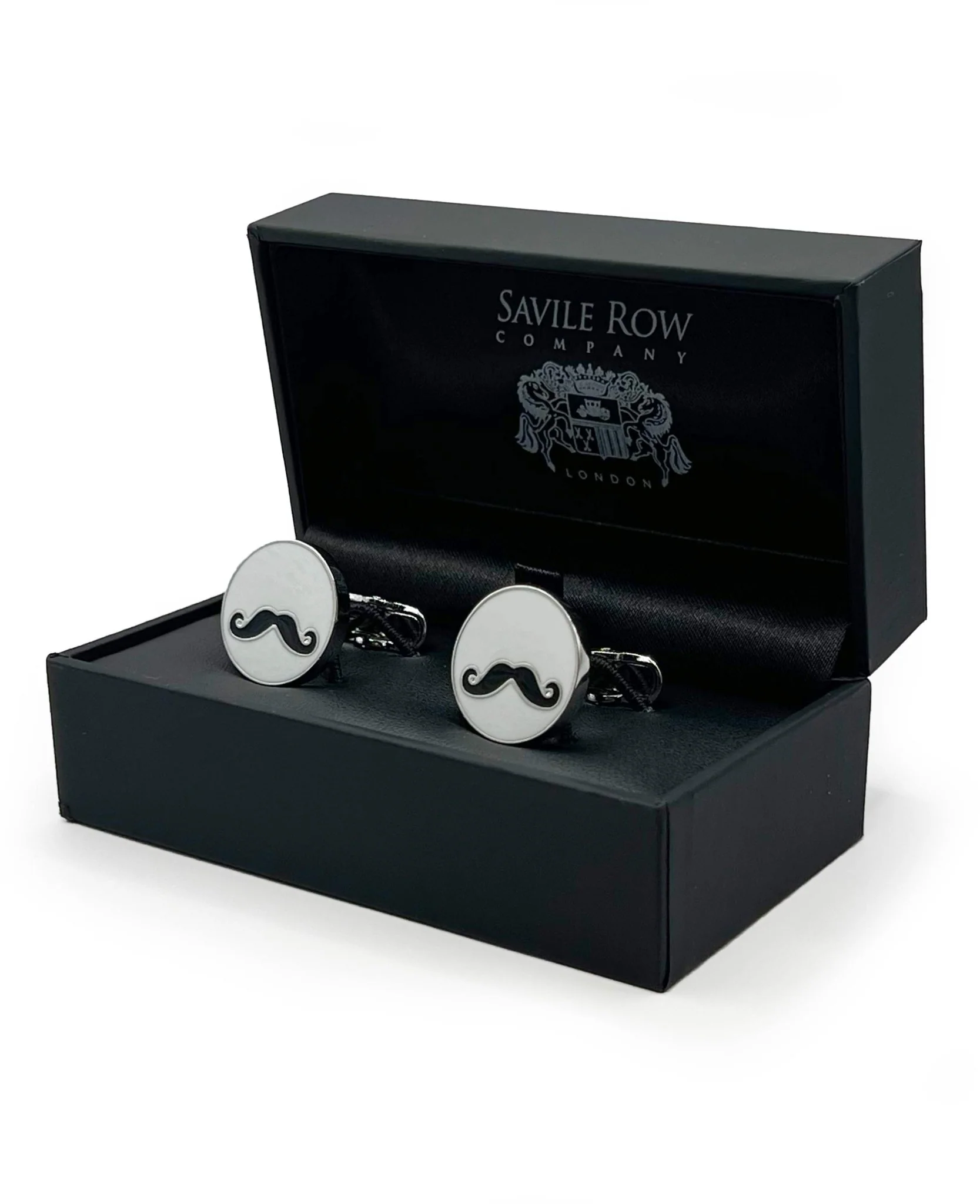 Silver Tone Rhodium Plated Moustache Cufflinks - Image 2
