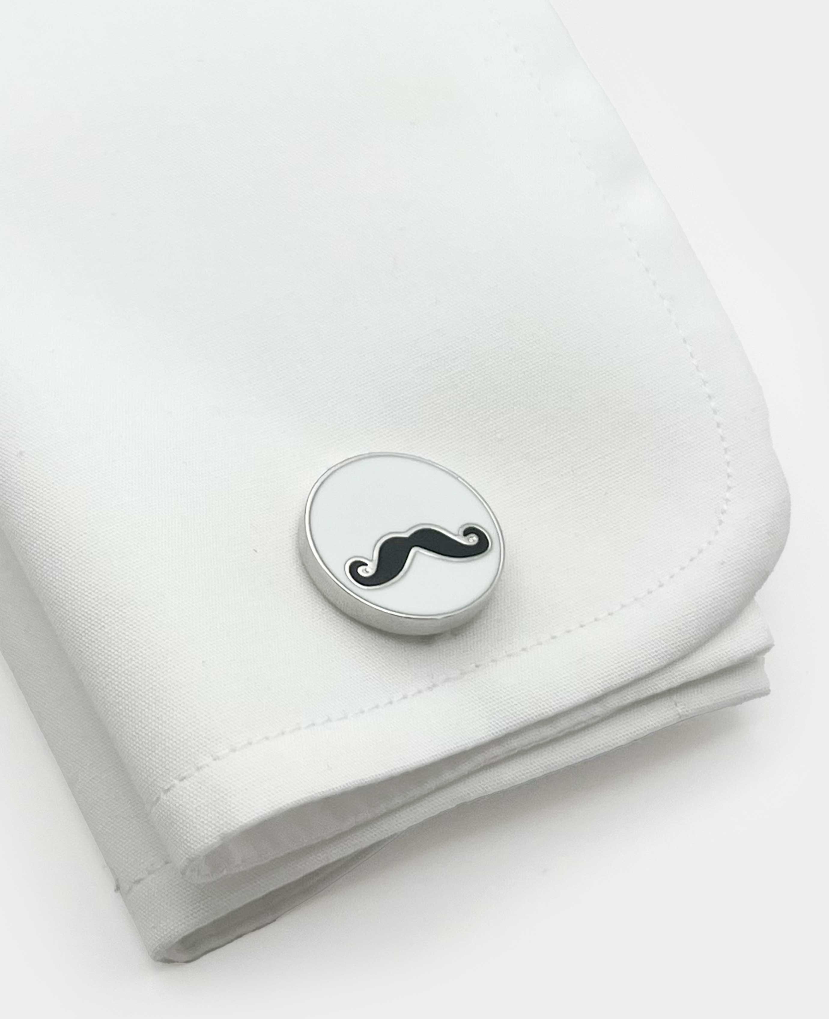 Silver Tone Rhodium Plated Moustache Cufflinks - Image 3