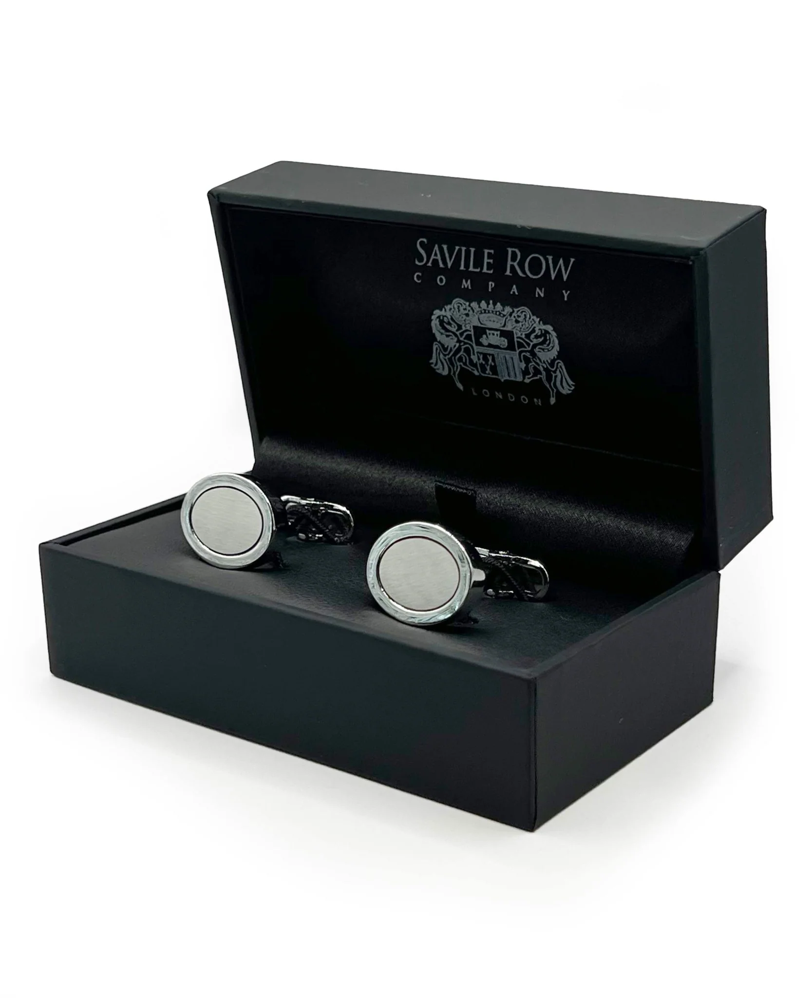 Silver Tone Rhodium Plated Oval Cufflinks - Image 2