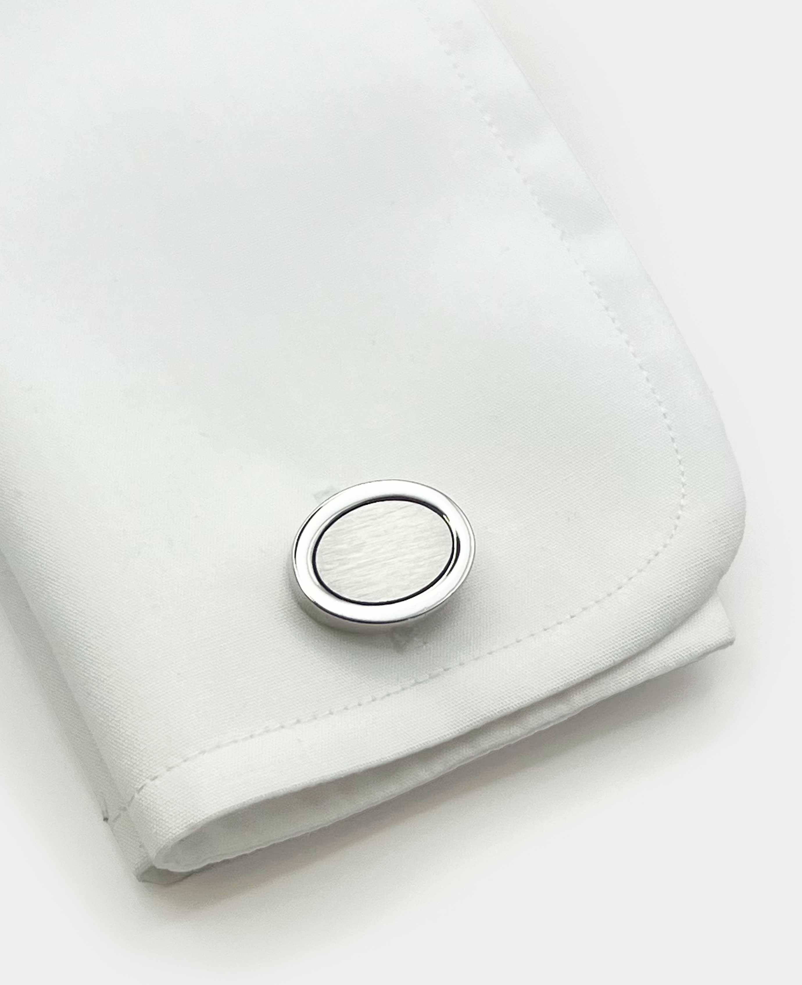Silver Tone Rhodium Plated Oval Cufflinks - Image 3