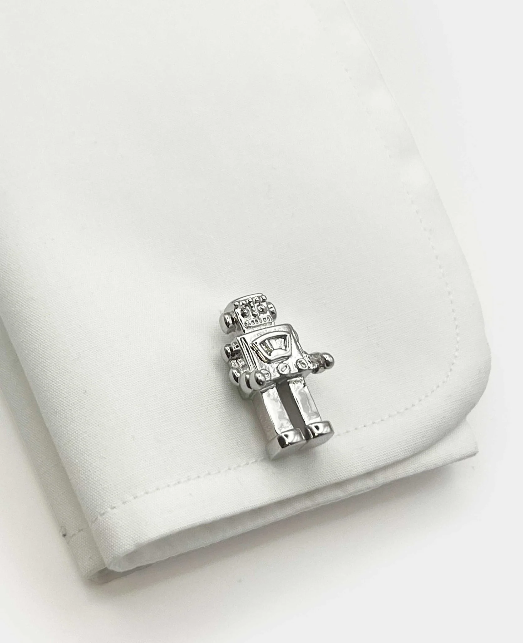 Silver Tone Rhodium Plated Robot Cufflinks - Image 3