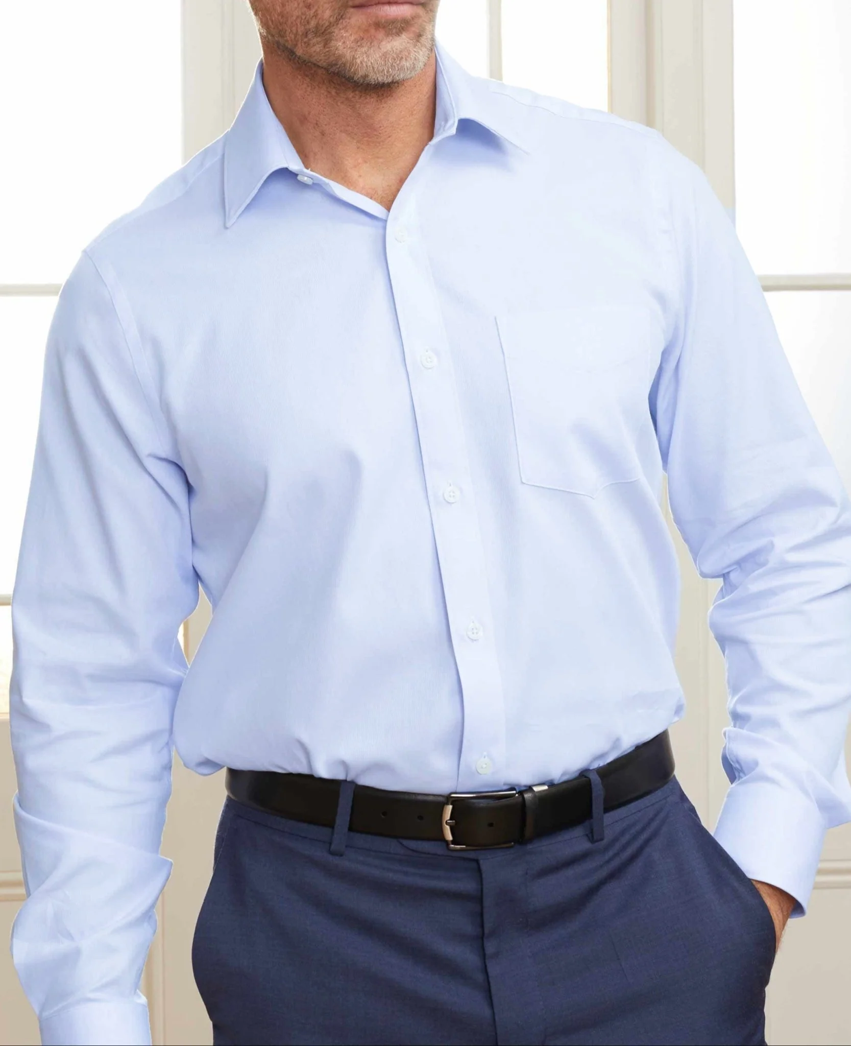 Sky Blue Dobby Weave Cotton Classic Fit Formal Shirt - Single Cuff [RTC] - Image 3
