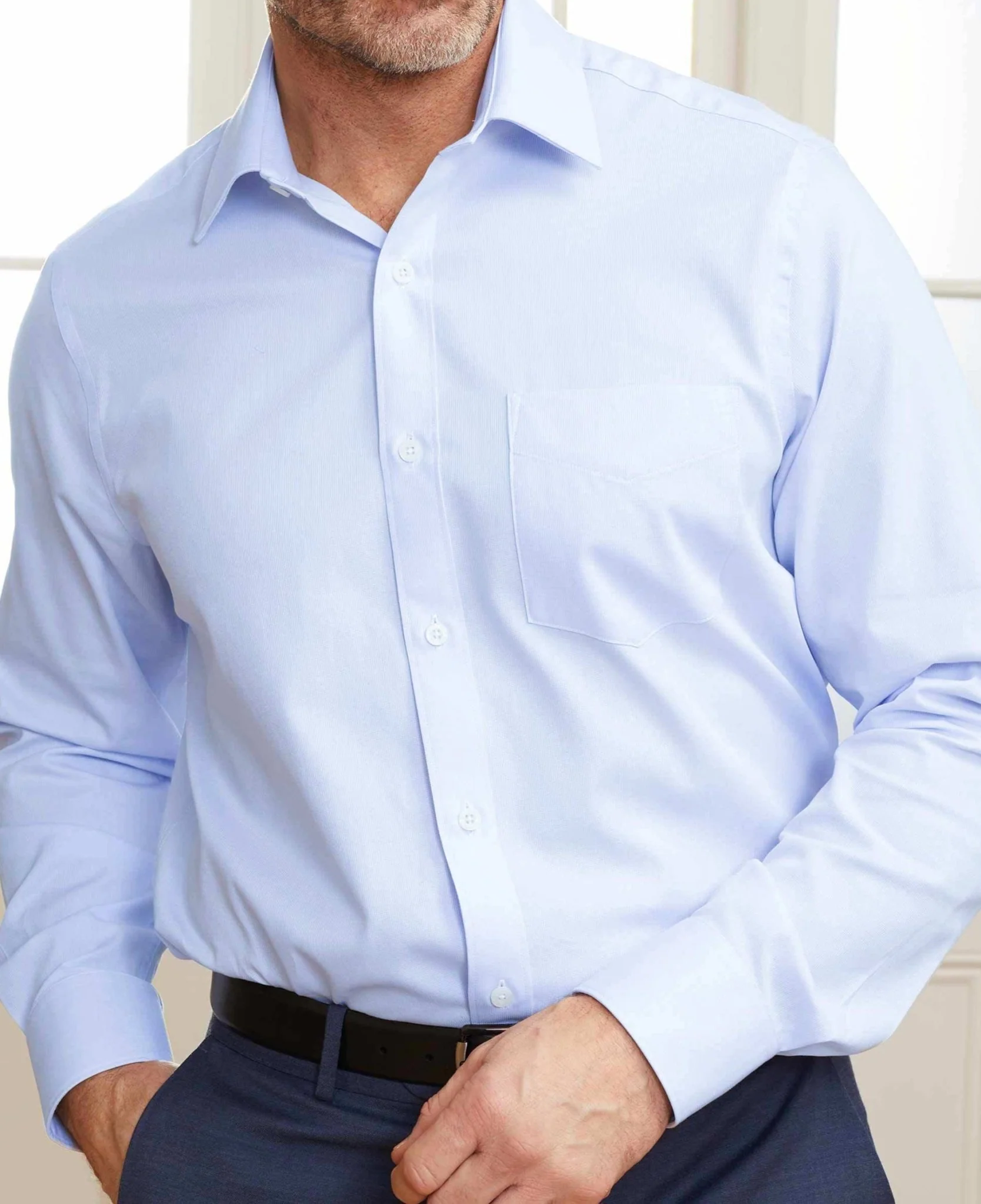 Sky Blue Dobby Weave Cotton Classic Fit Formal Shirt - Single Cuff [RTC] - Image 5