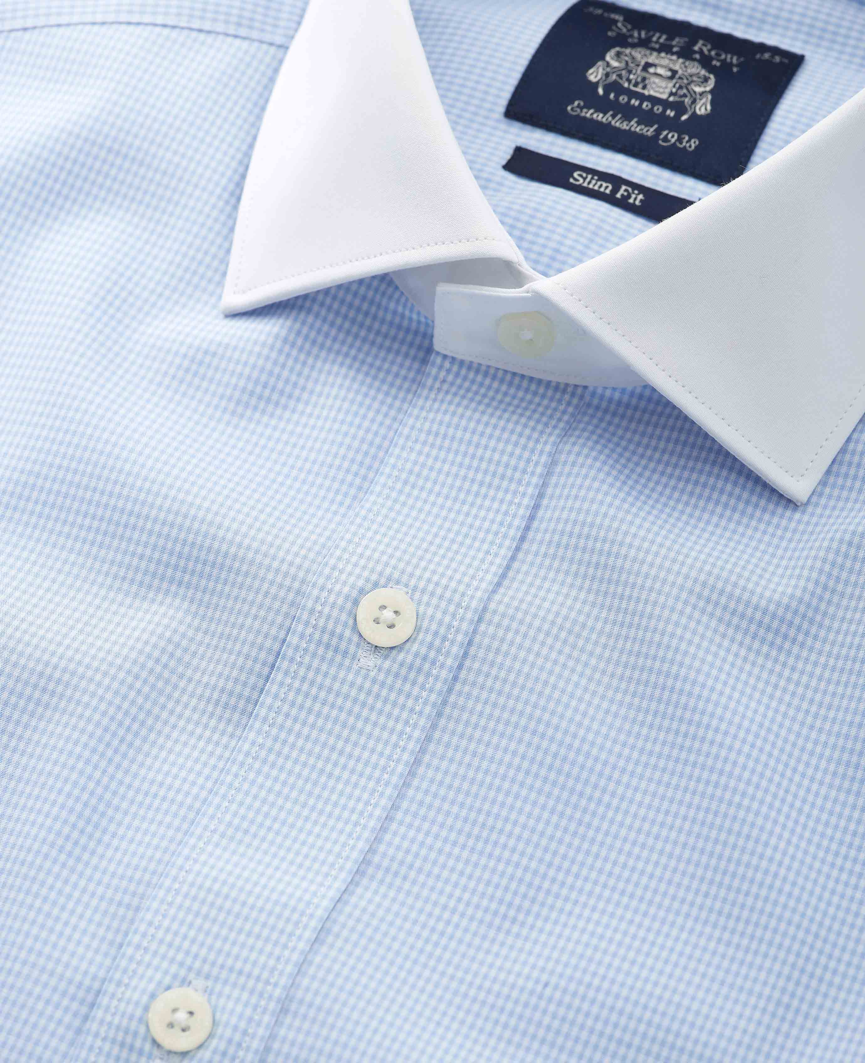 Sky Blue Cotton Gingham Check Slim Fit Winchester Formal Shirt - Double Cuff - Image 4