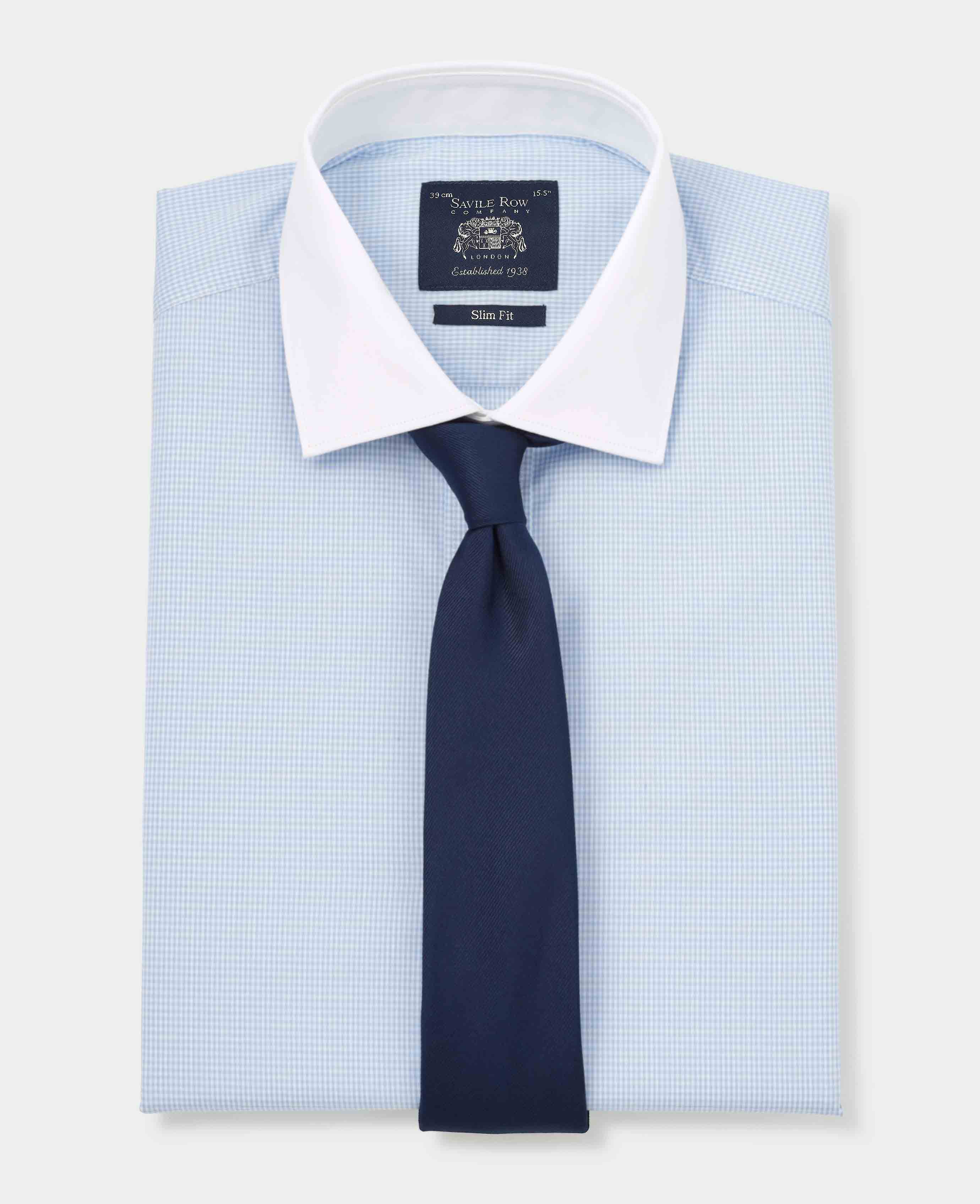 Sky Blue Cotton Gingham Check Slim Fit Winchester Formal Shirt - Double Cuff - Image 6