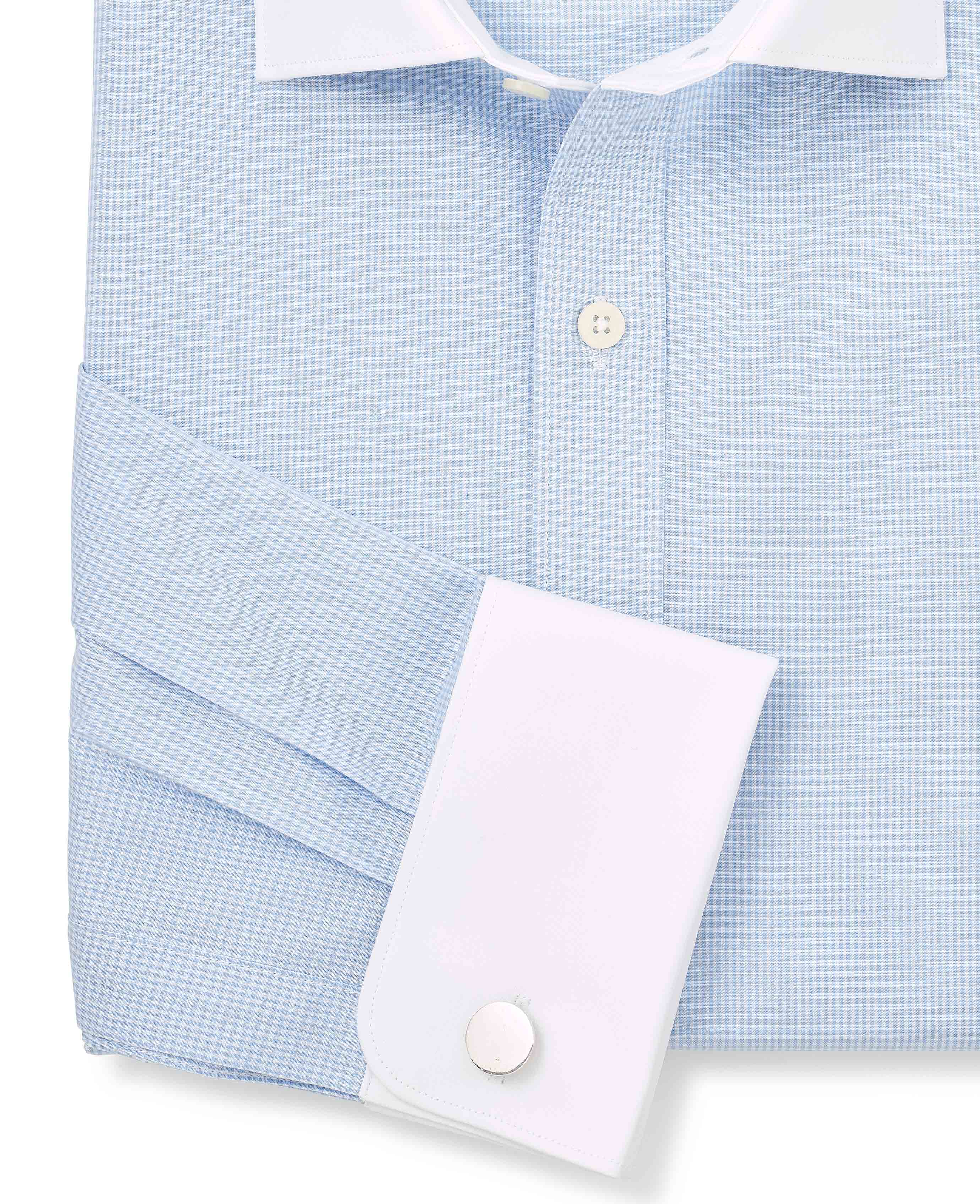 Sky Blue Cotton Gingham Check Slim Fit Winchester Formal Shirt - Double Cuff - Image 7