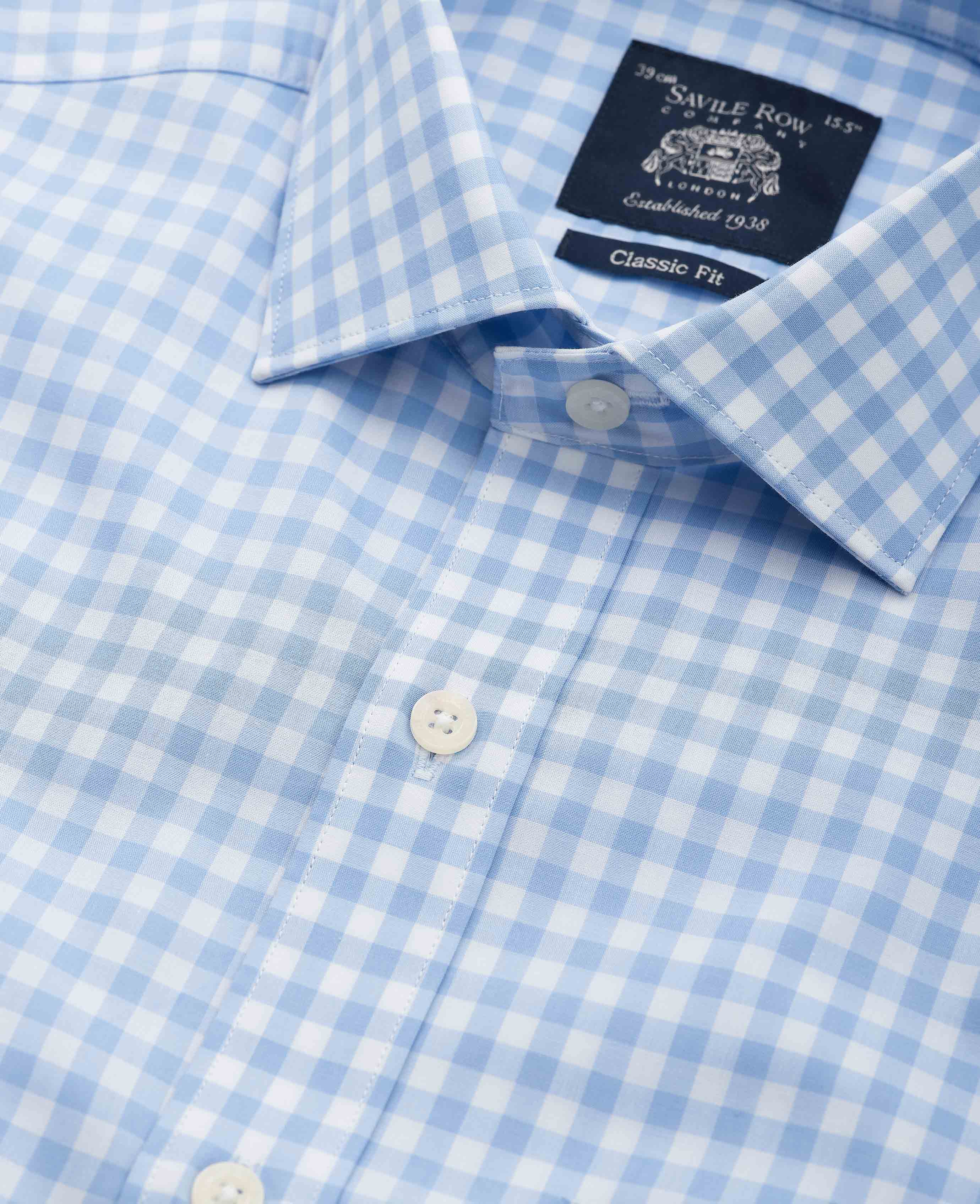 Sky Blue Cotton Gingham Classic Fit Formal Shirt - Single Cuff - Image 3