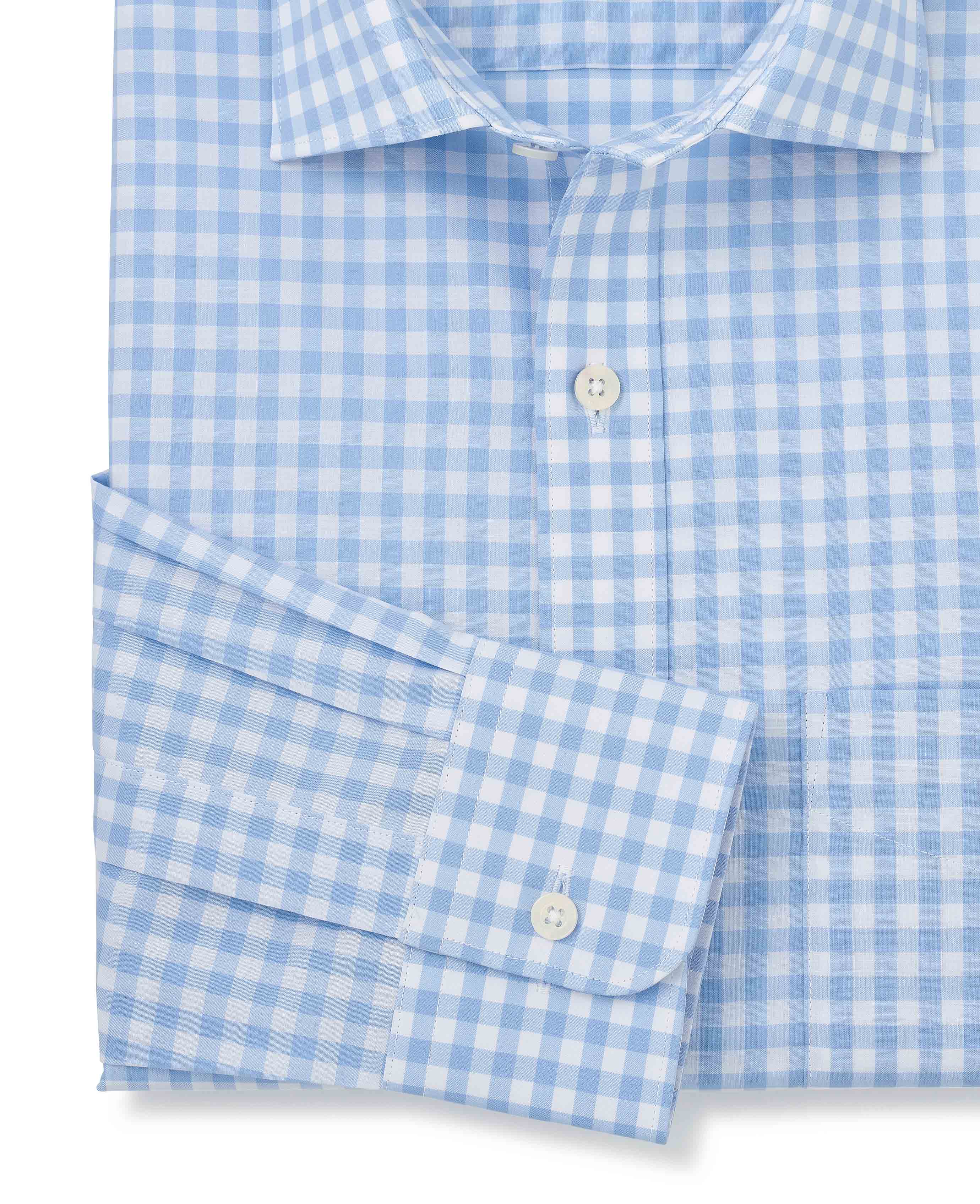 Sky Blue Cotton Gingham Classic Fit Formal Shirt - Single Cuff - Image 5