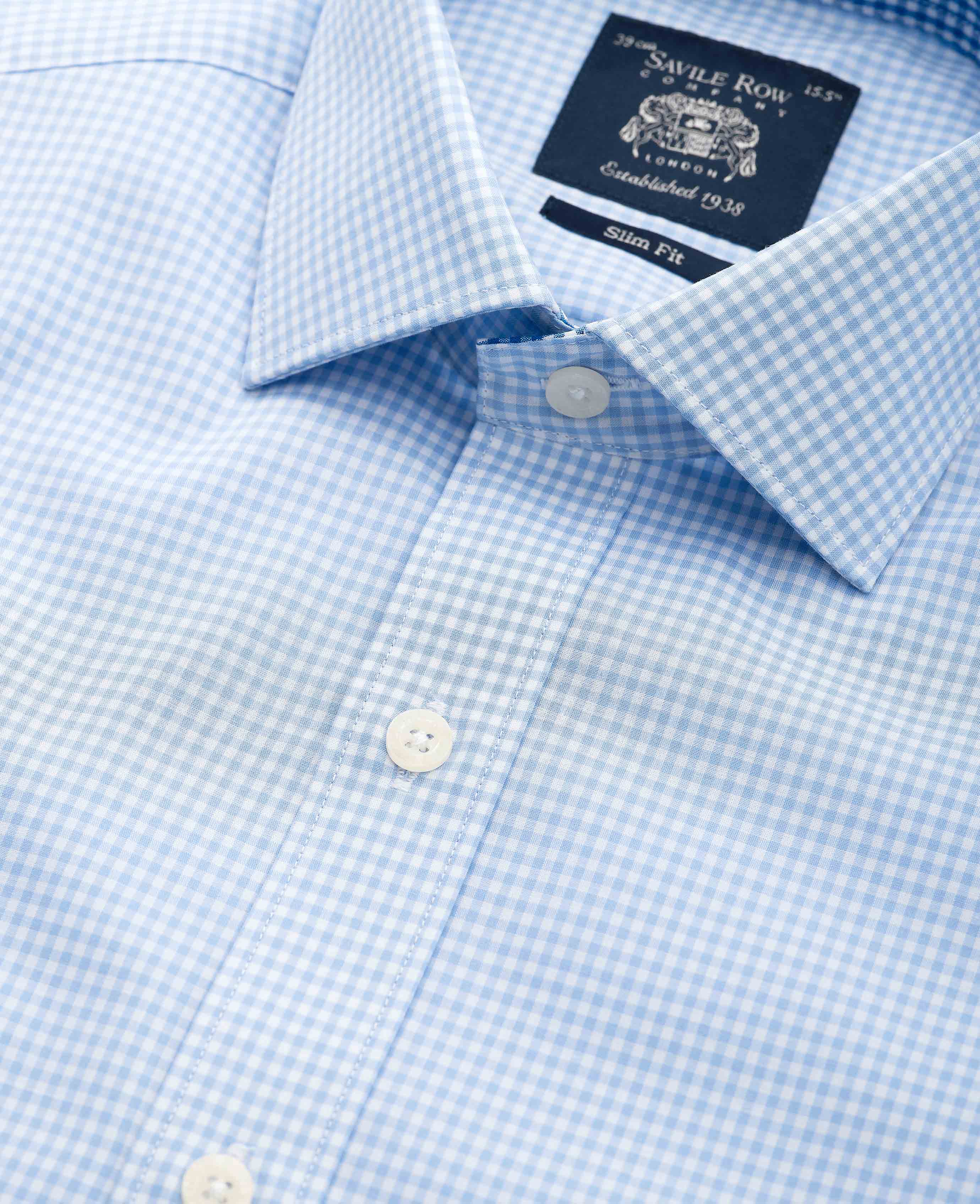 Sky Blue Cotton Gingham Slim Fit Formal Shirt - Single Cuff - Image 3