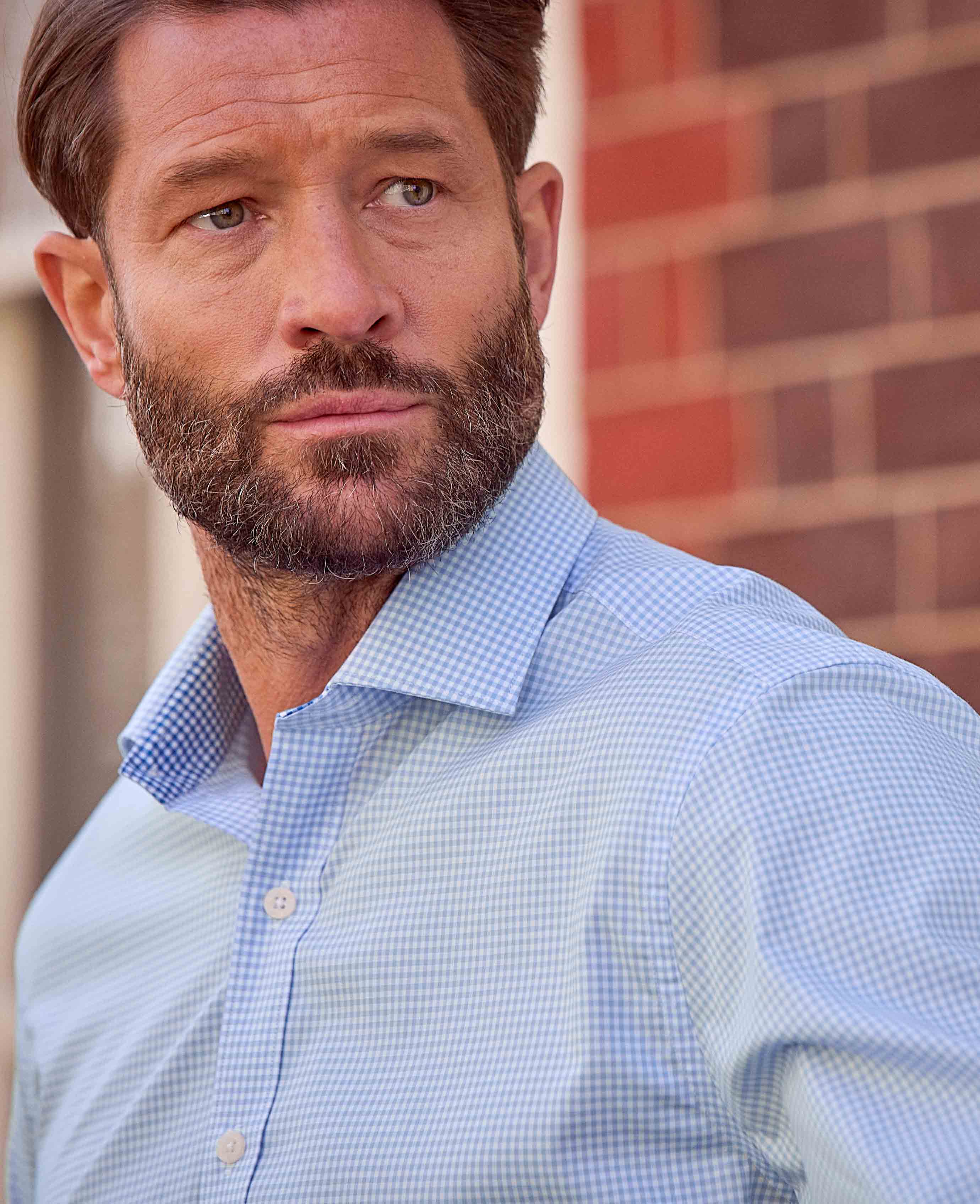 Sky Blue Cotton Gingham Slim Fit Formal Shirt - Single Cuff - Image 4