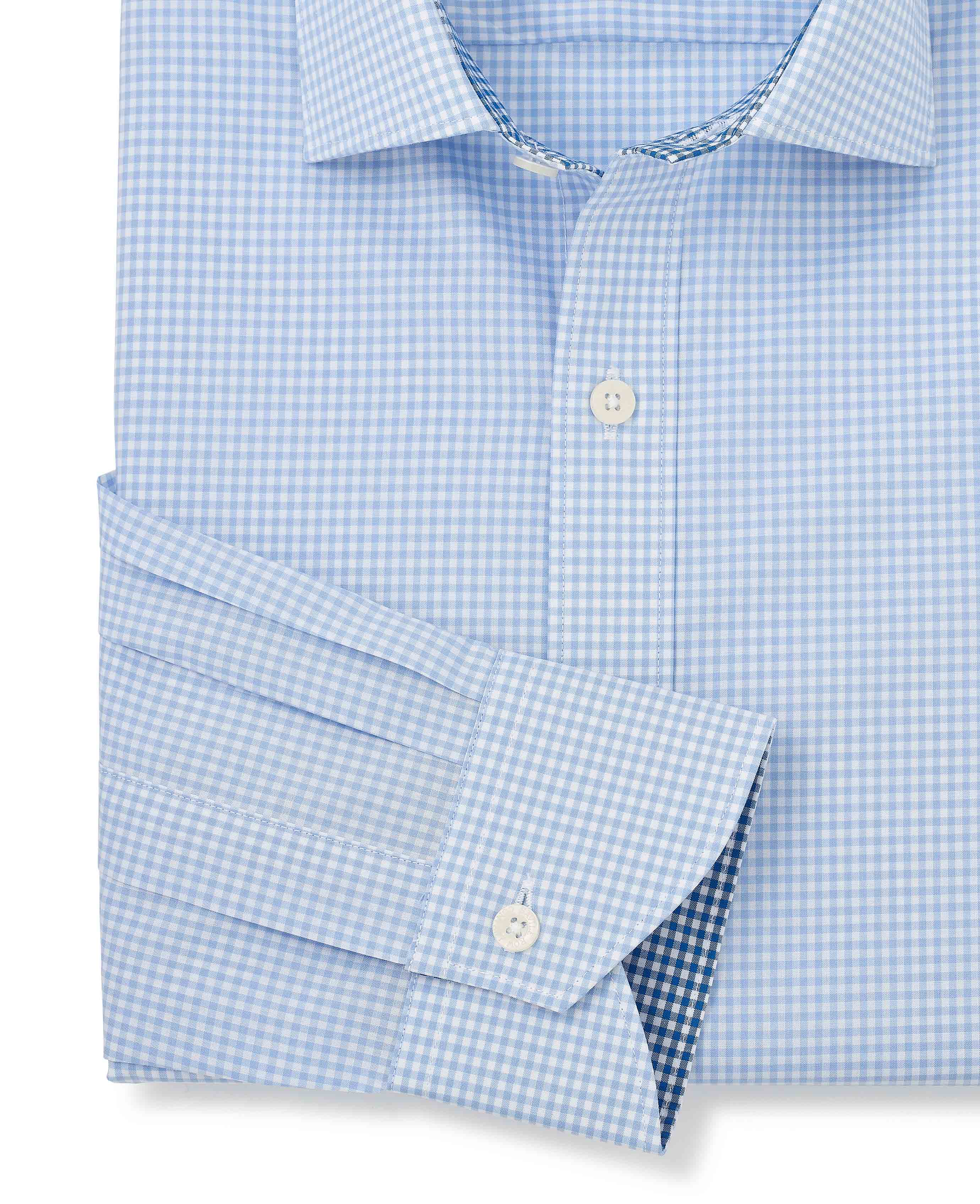 Sky Blue Cotton Gingham Slim Fit Formal Shirt - Single Cuff - Image 5