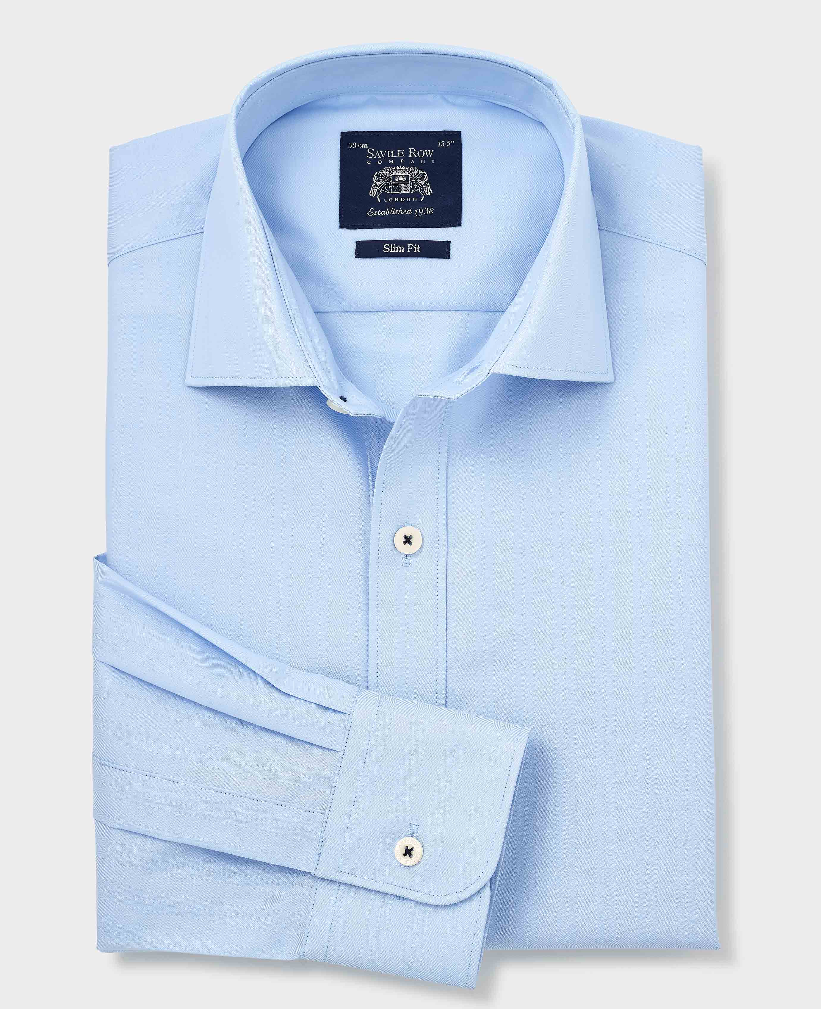 Sky Blue Herringbone Cotton Slim Fit Formal Shirt - Single Cuff