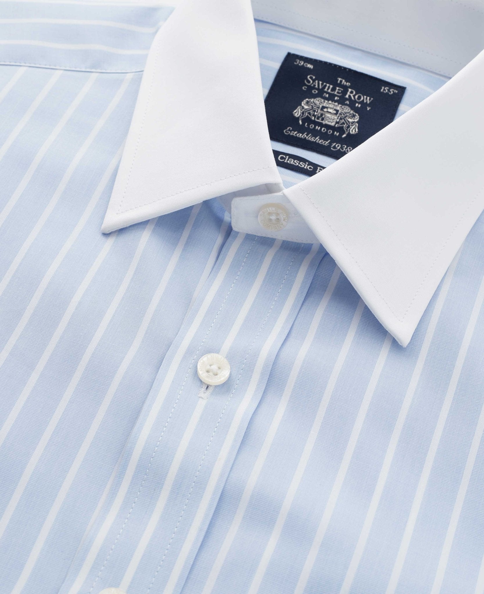 Sky Blue Reverse Stripe Classic Fit Shirt With White Collar & Cuffs - Image 3