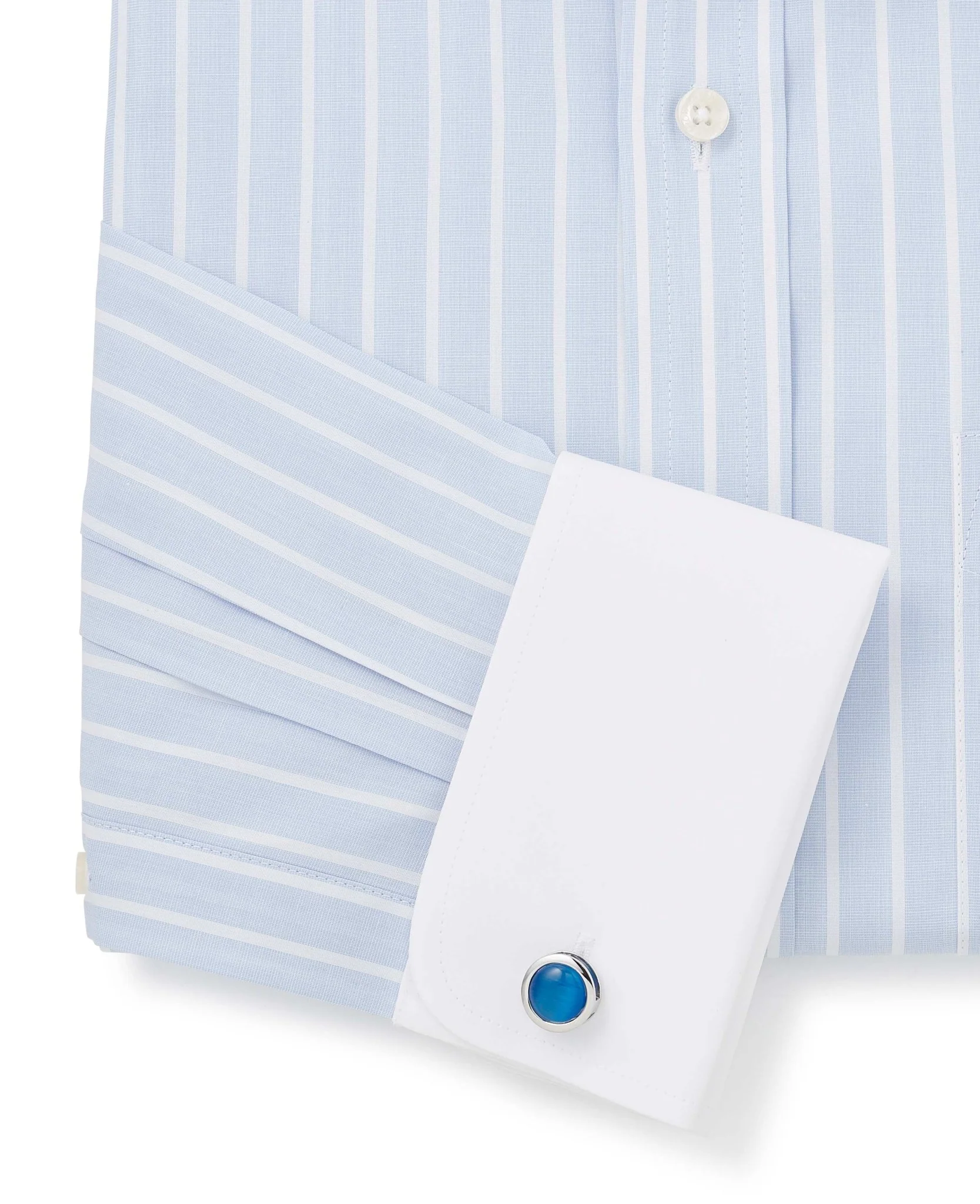 Sky Blue Reverse Stripe Classic Fit Shirt With White Collar & Cuffs - Image 4