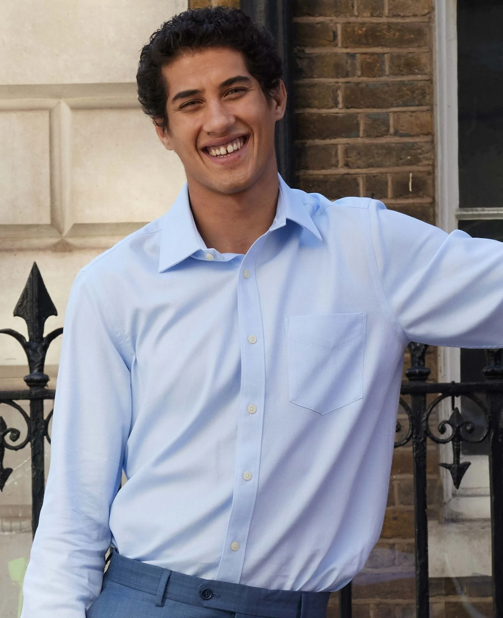 Sky Blue Textured Classic Fit Shirt w/ Windsor Collar - Single or Double Cuff [RTC] - Image 5