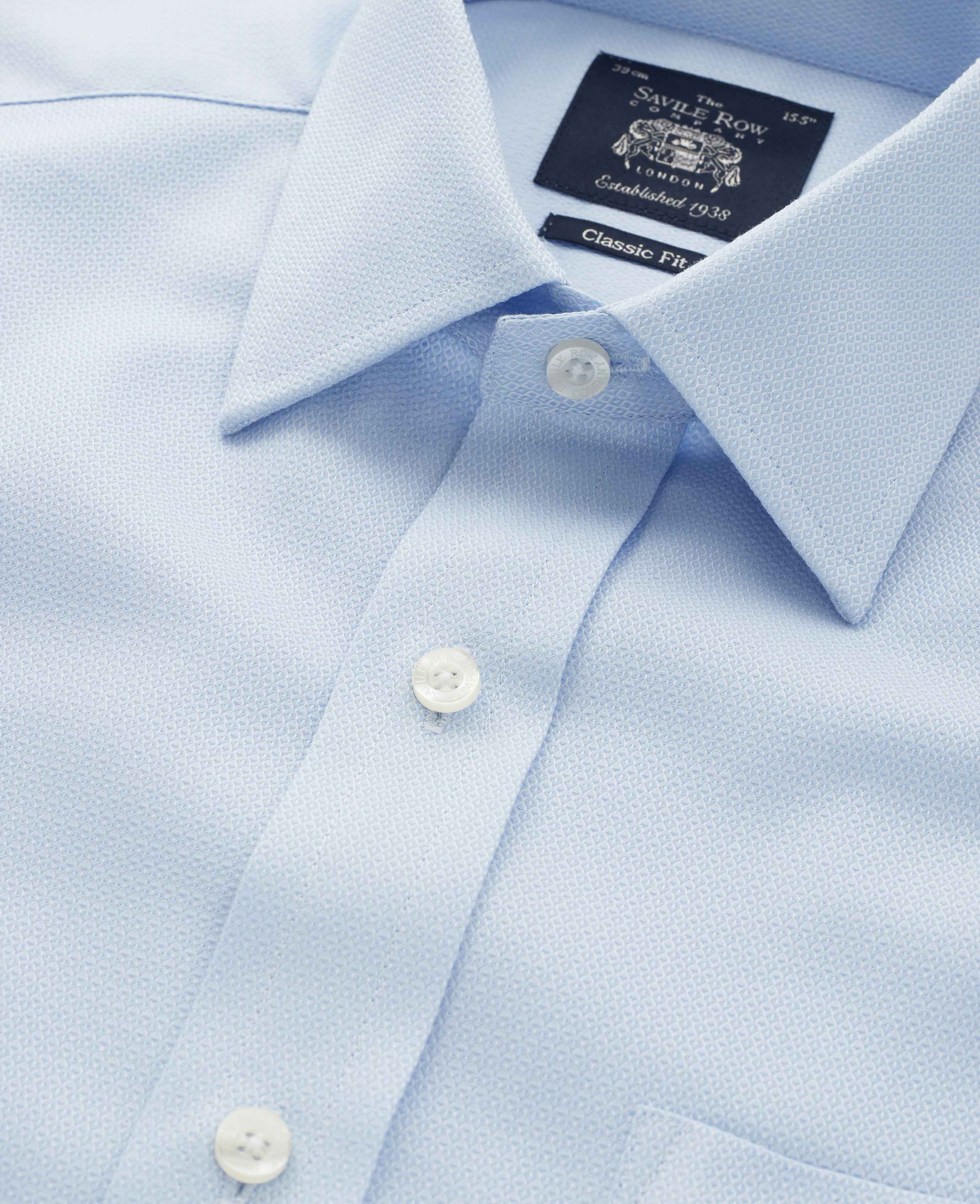 Sky Blue Textured Classic Fit Shirt w/ Windsor Collar - Single or Double Cuff [RTC] - Image 6