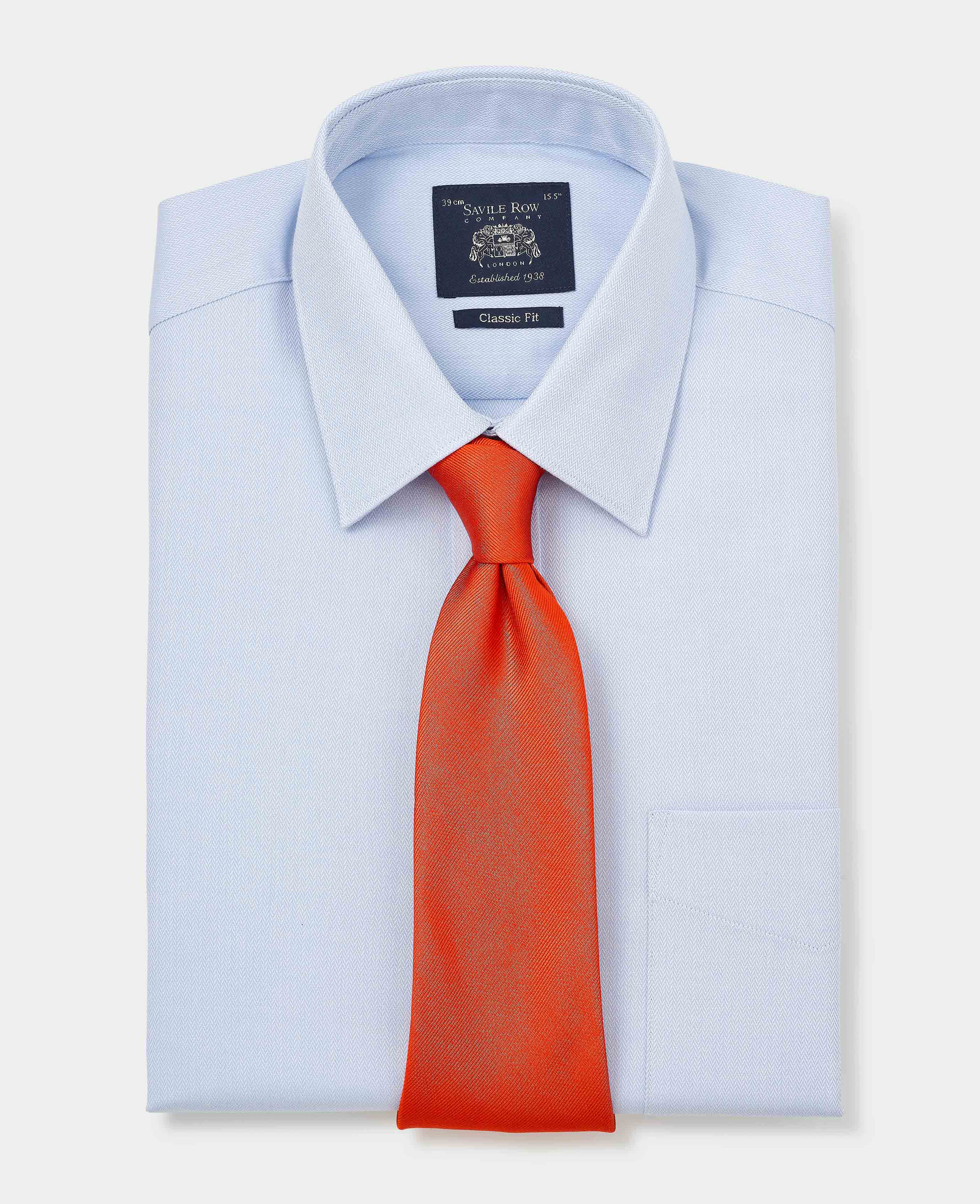 Sky Blue Textured Cotton Herringbone Classic Fit Formal Shirt - Double Cuff - Image 9