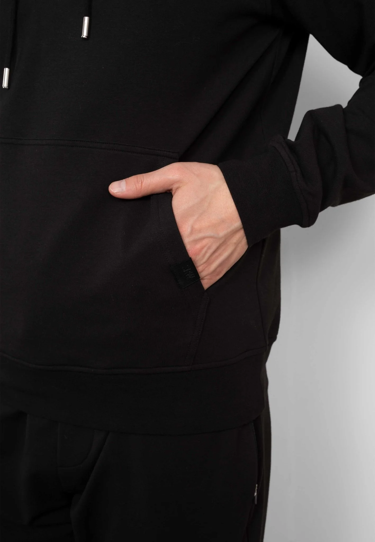 Black Stretch Cotton Blend Hoodie [RTC] - Image 5