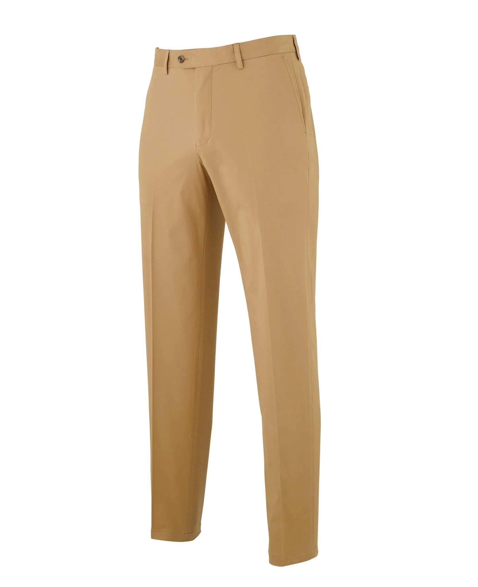 Tan Stretch Cotton Classic Fit Flat Front Chinos - Image 3