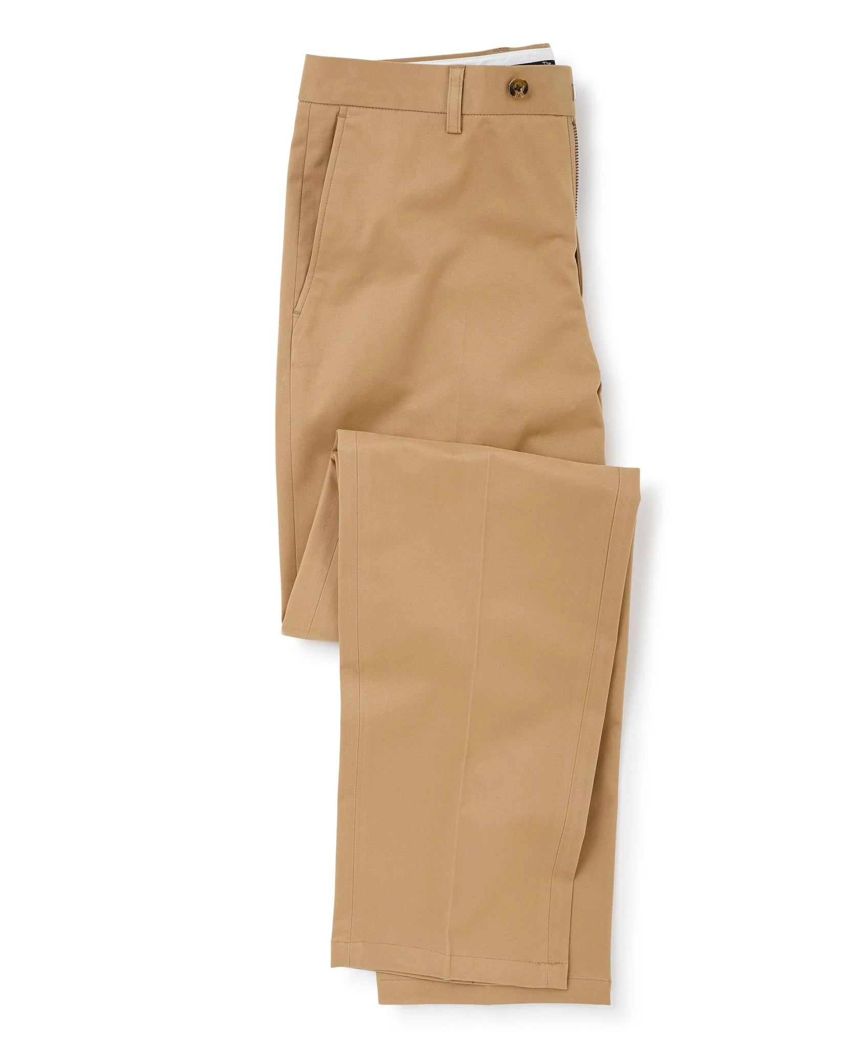 Tan Stretch Cotton Classic Fit Flat Front Chinos - Image 4