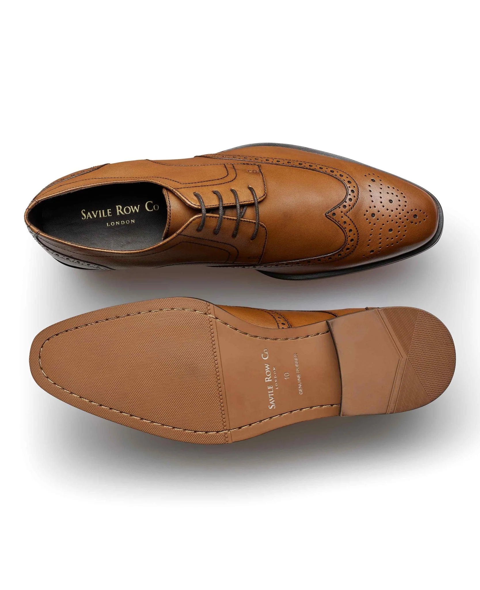 Tan Leather Brogue Derby Shoes - Image 2