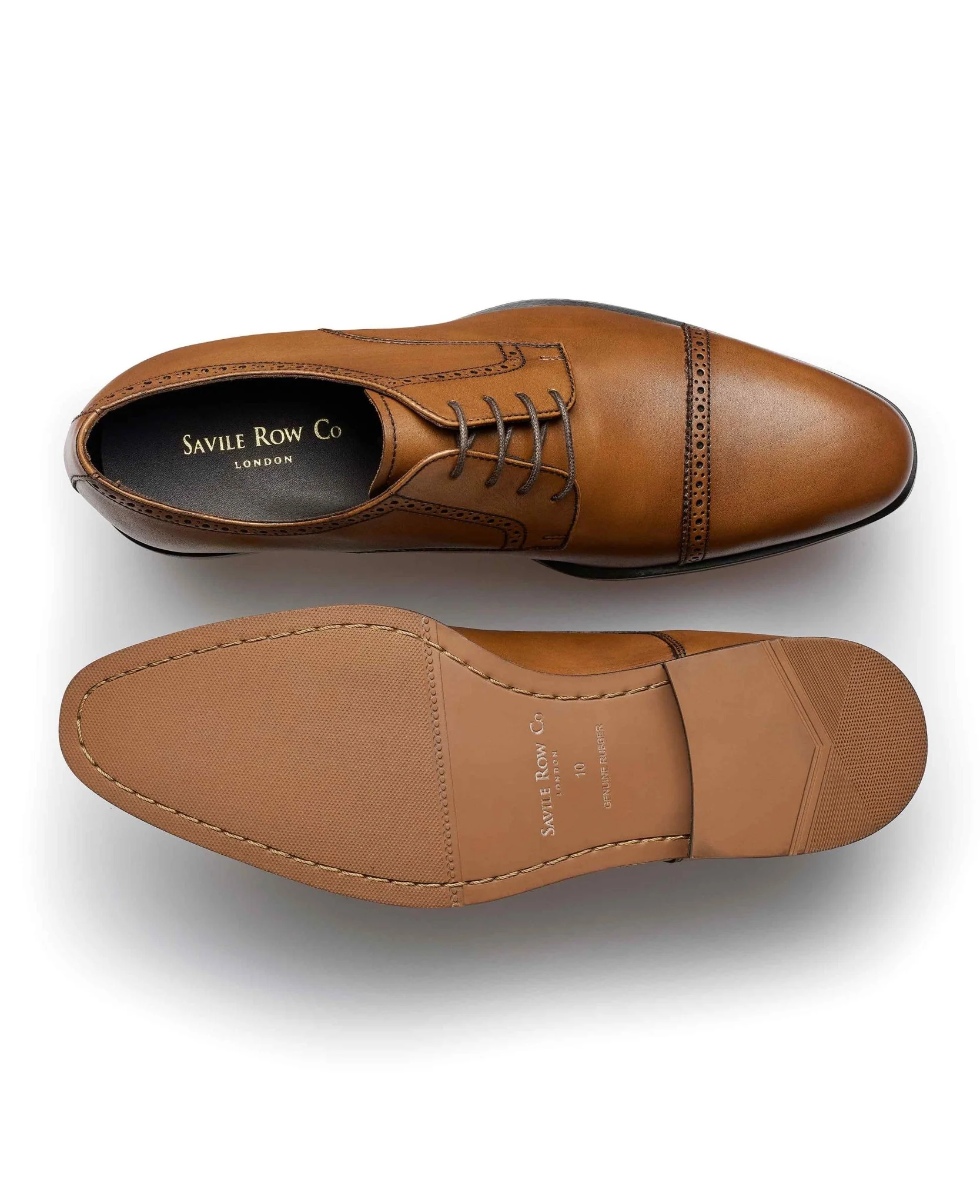 Tan Leather Capped Derby Shoes - Image 2