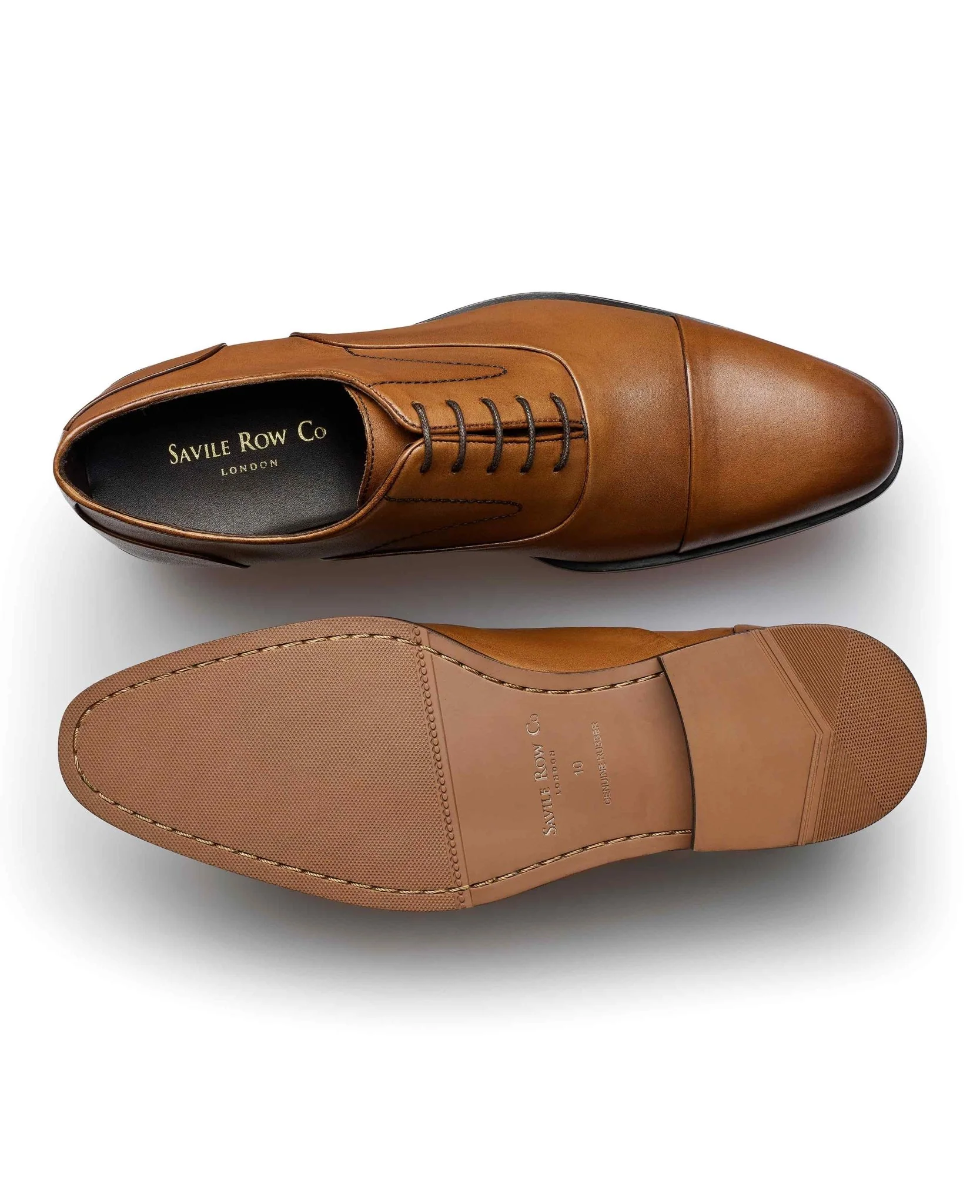 Tan Leather Capped Oxford Shoes - Image 2