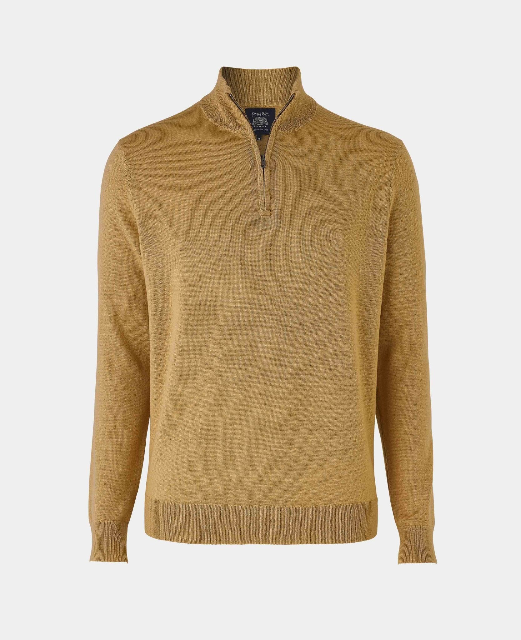 Tan Merino Wool Zip Neck Jumper - Image 3