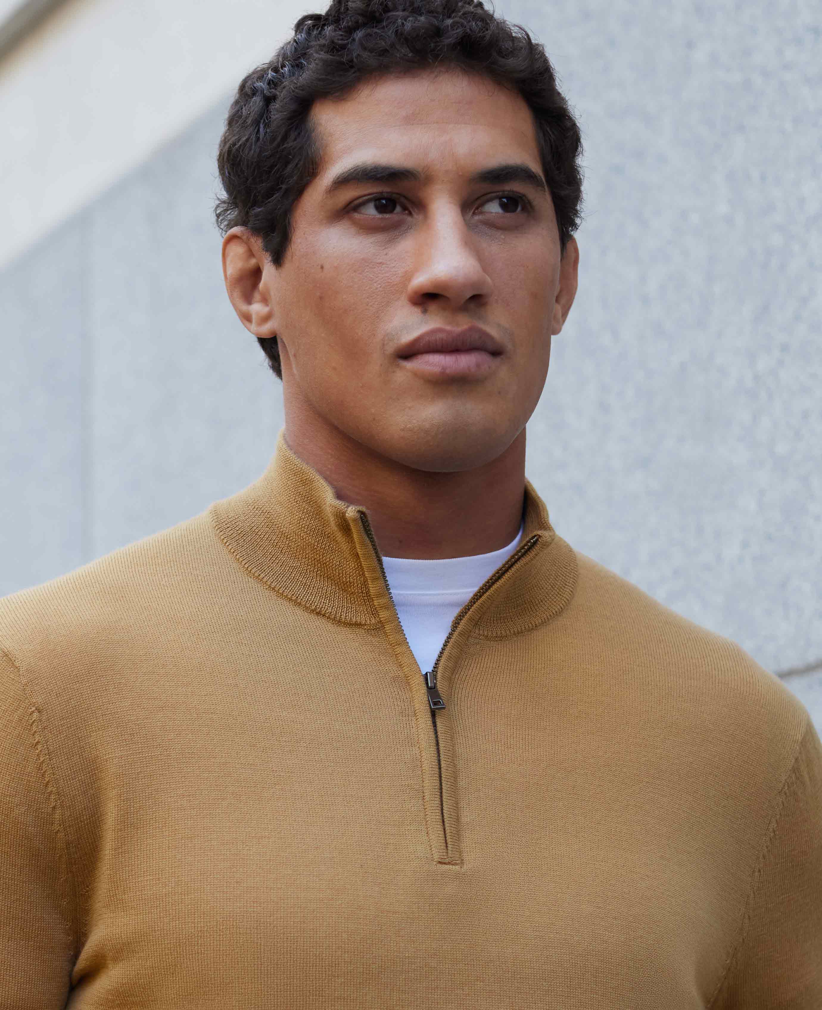 Tan Merino Wool Zip Neck Jumper - Image 4