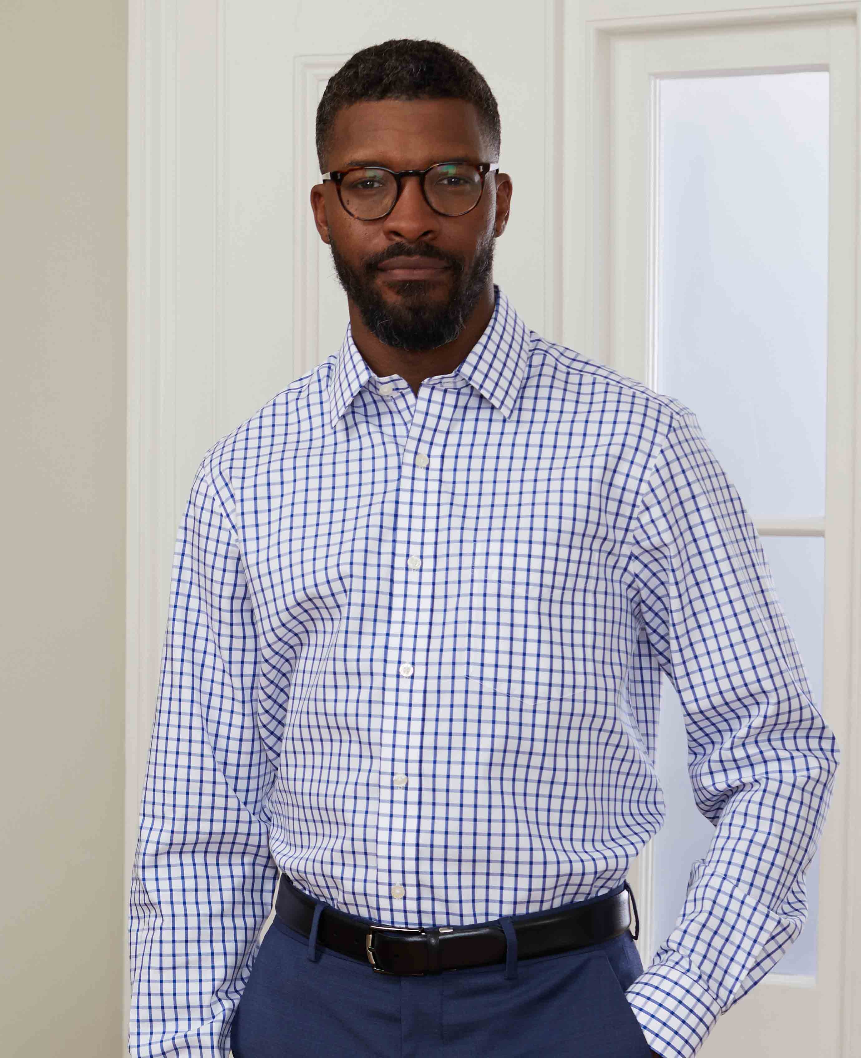 White Blue Check Classic Fit Non-Iron Formal Shirt - Single Cuff - Image 5