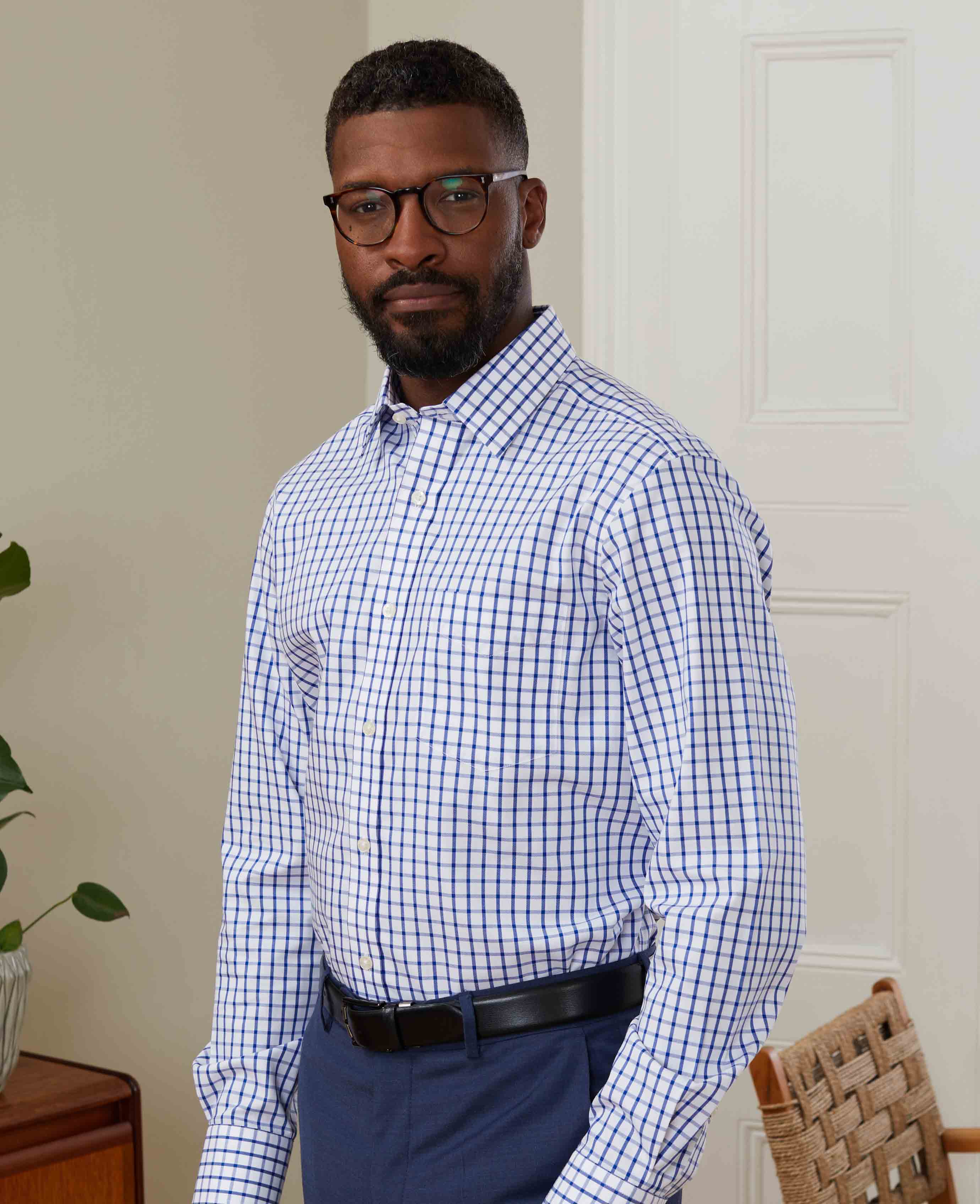 White Blue Check Classic Fit Non-Iron Formal Shirt - Single Cuff - Image 6