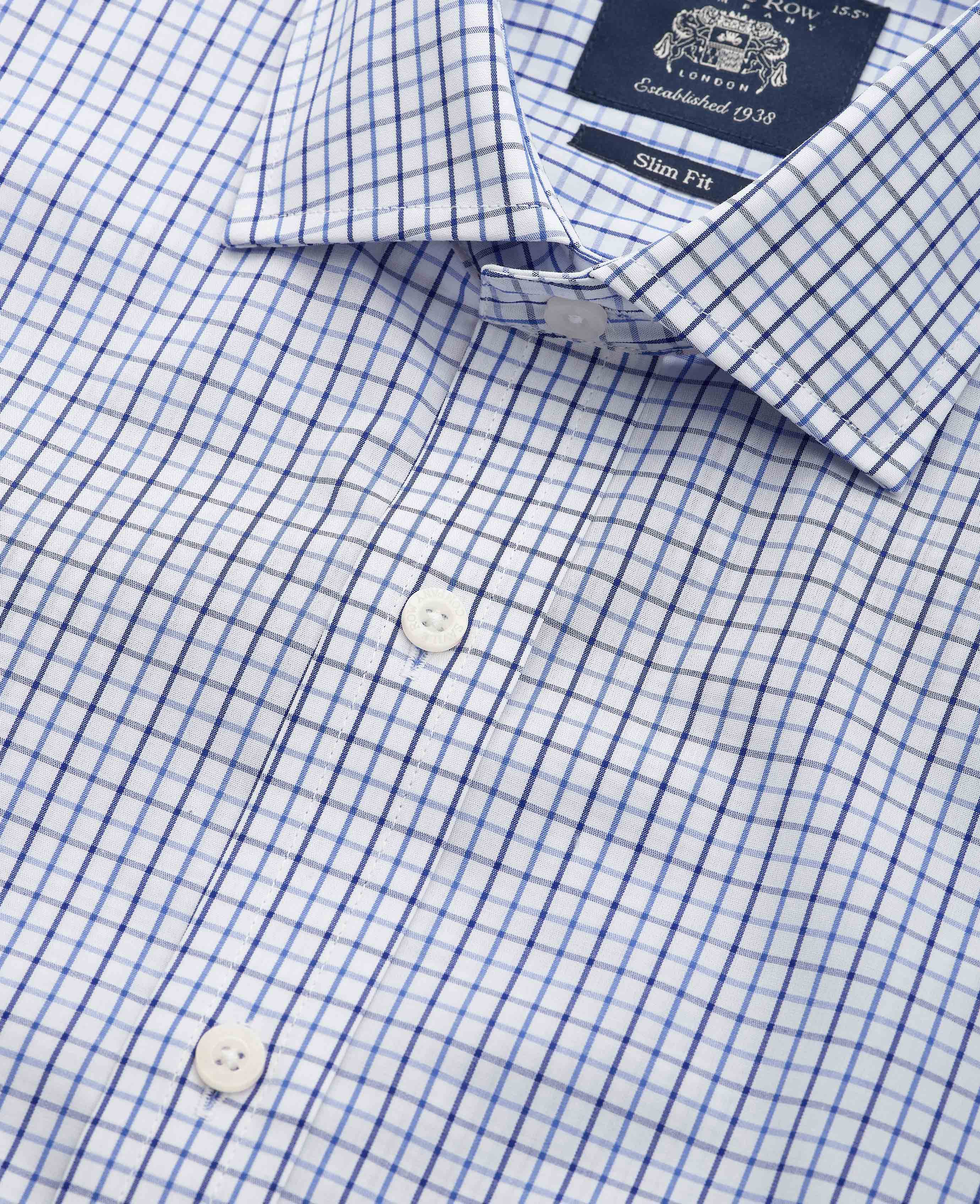 White Blue Cotton Poplin Slim Fit Check Formal Shirt - Single Cuff - Image 3