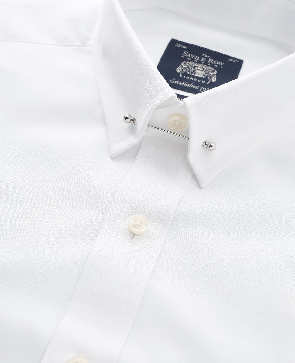 White Classic Fit Pin Collar Shirt - Double Cuff - Image 3