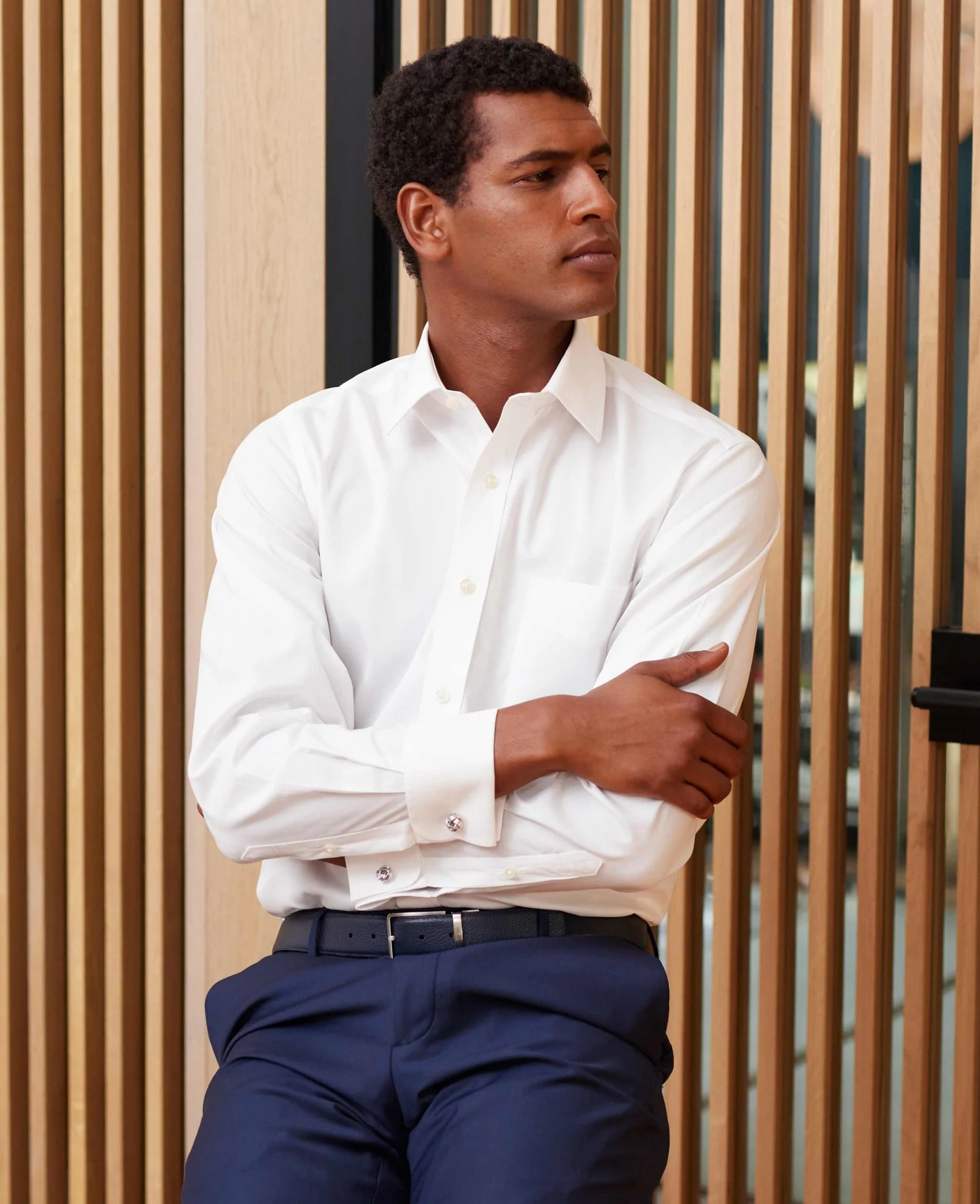 White Pinpoint Cotton Classic Fit Non-Iron Shirt - Double Cuff - Image 2