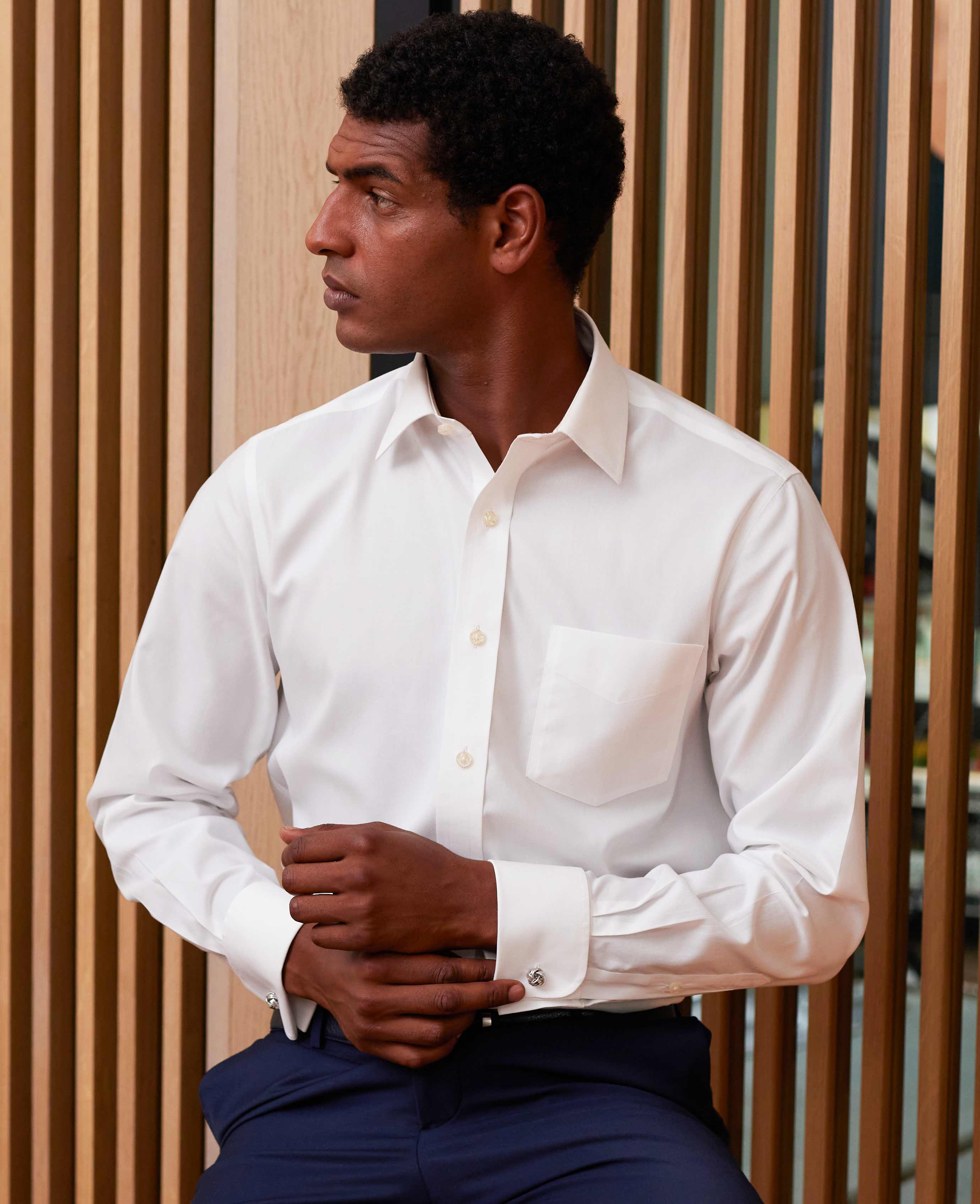 White Pinpoint Cotton Classic Fit Non-Iron Shirt - Double Cuff - Image 3