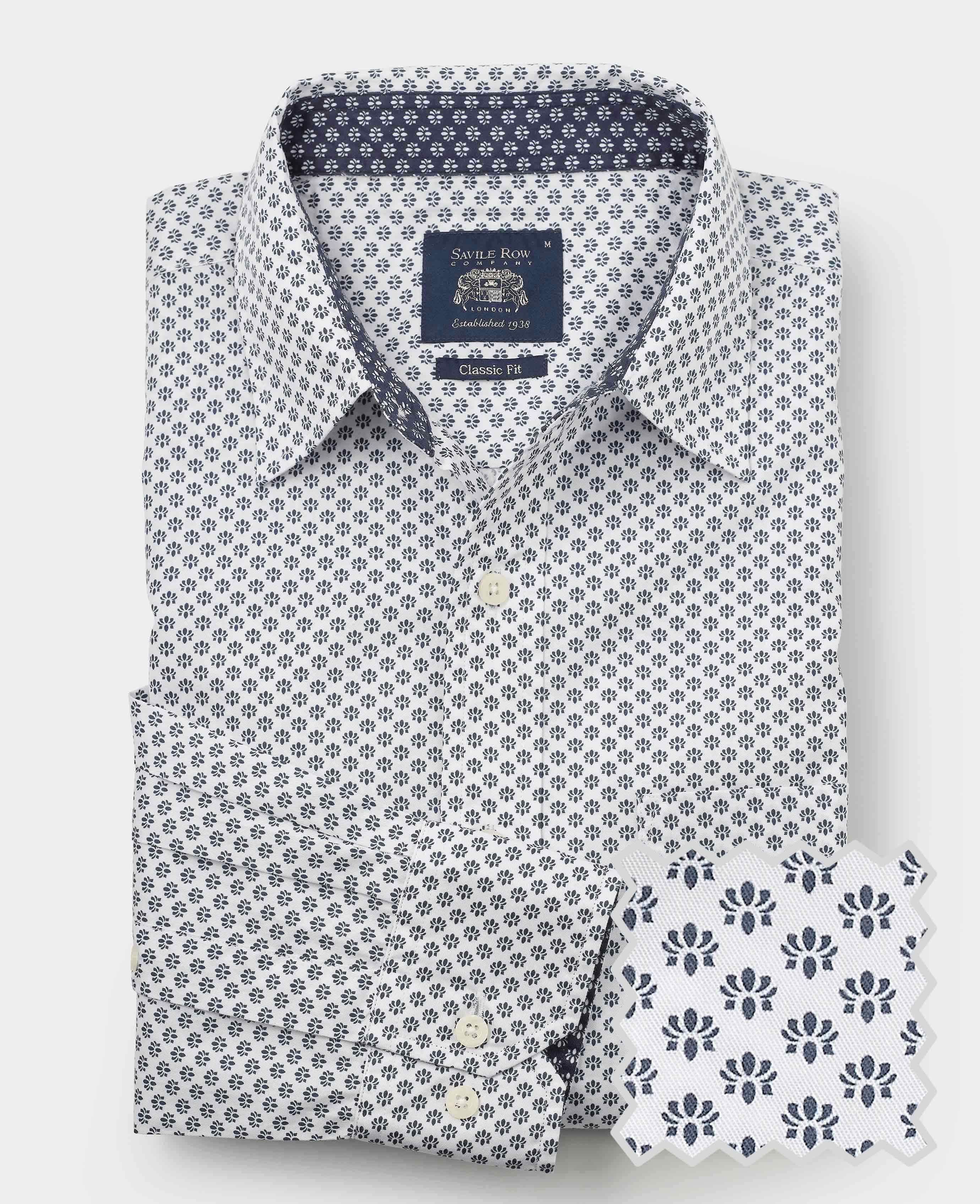 White Cotton Classic Fit Printed Casual Shirt - Image 2