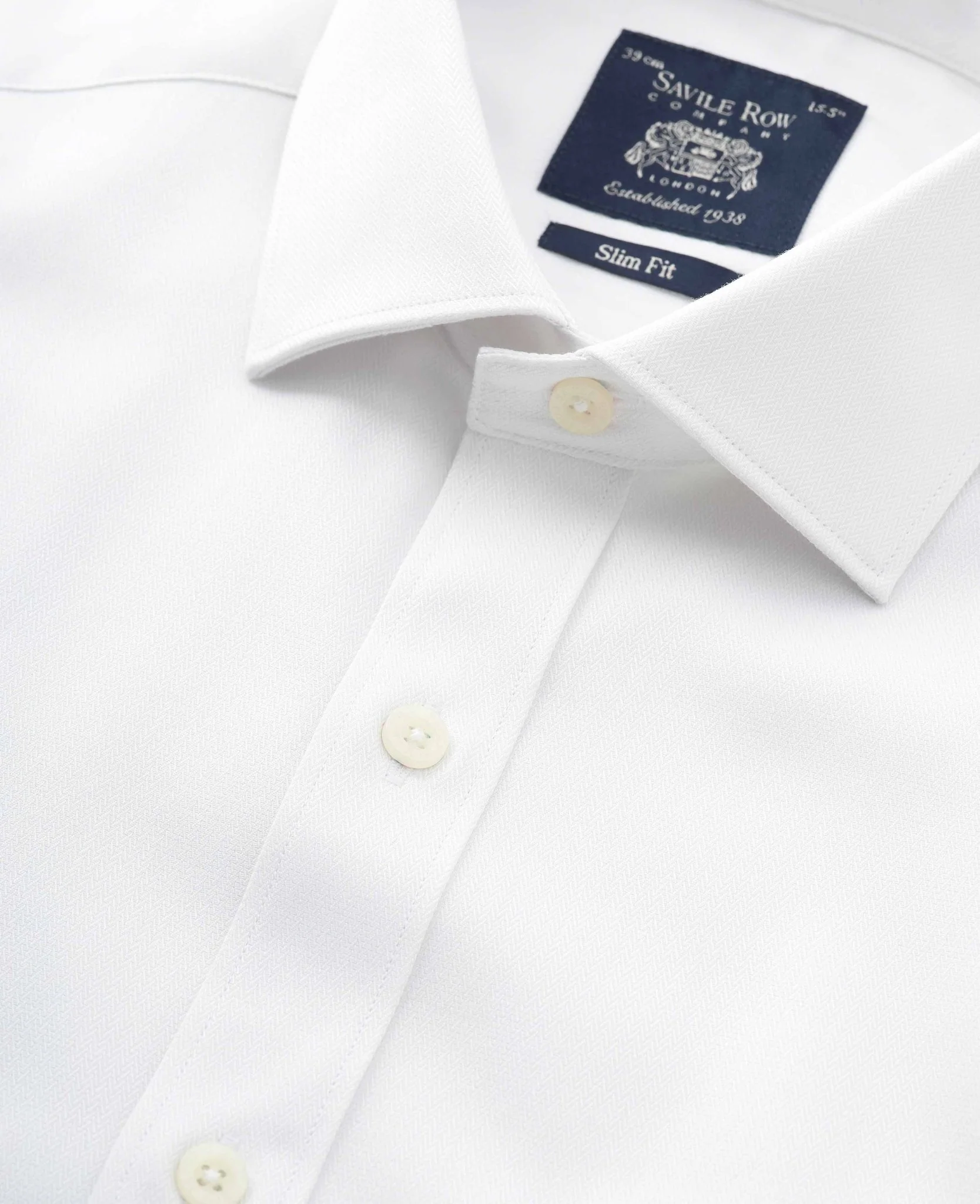 Natural White Cotton Herringbone Slim Fit Formal Shirt - Double Cuff - Image 3