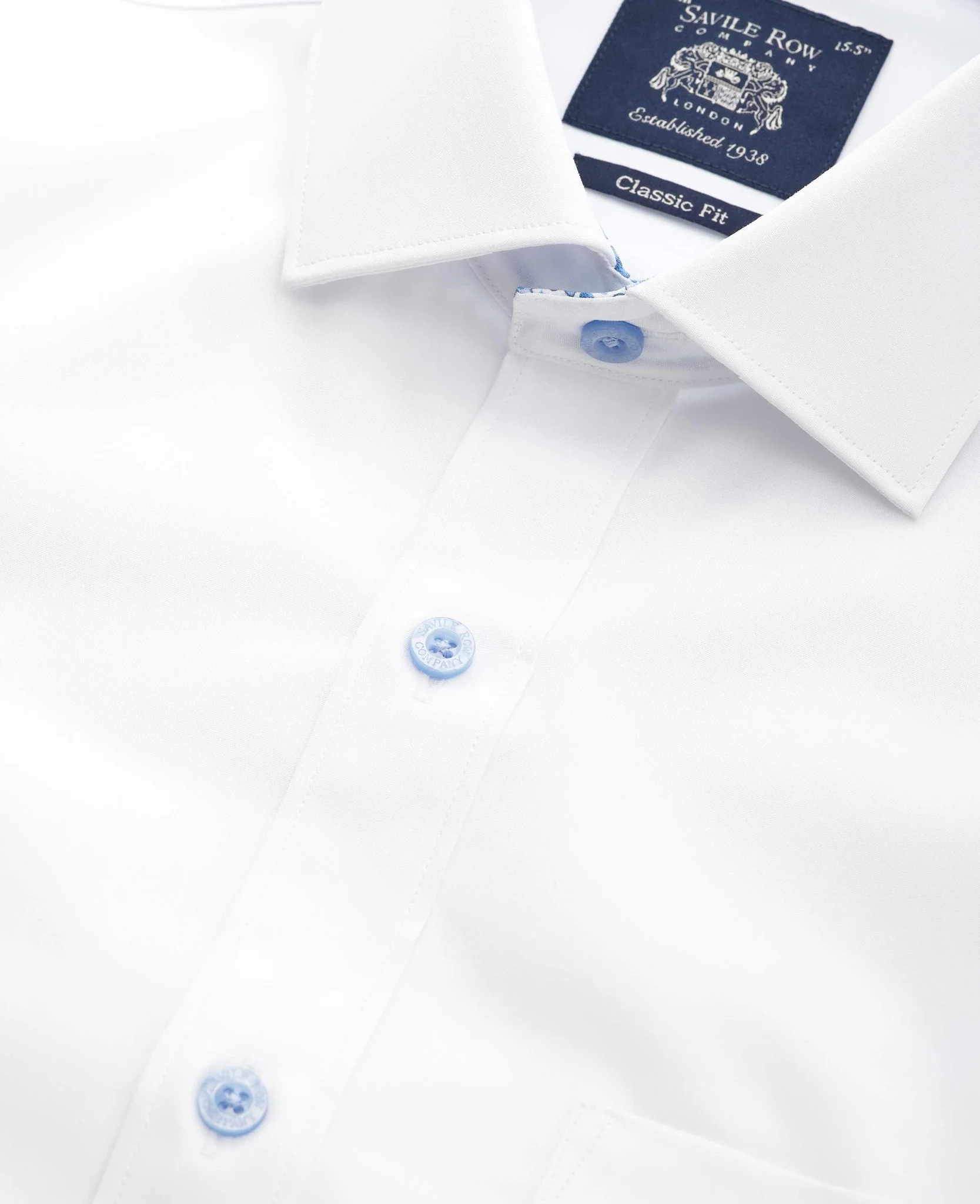 White Cotton Poplin Contrast Button Floral Trim Classic Fit Formal Shirt - Single Cuff - Image 3