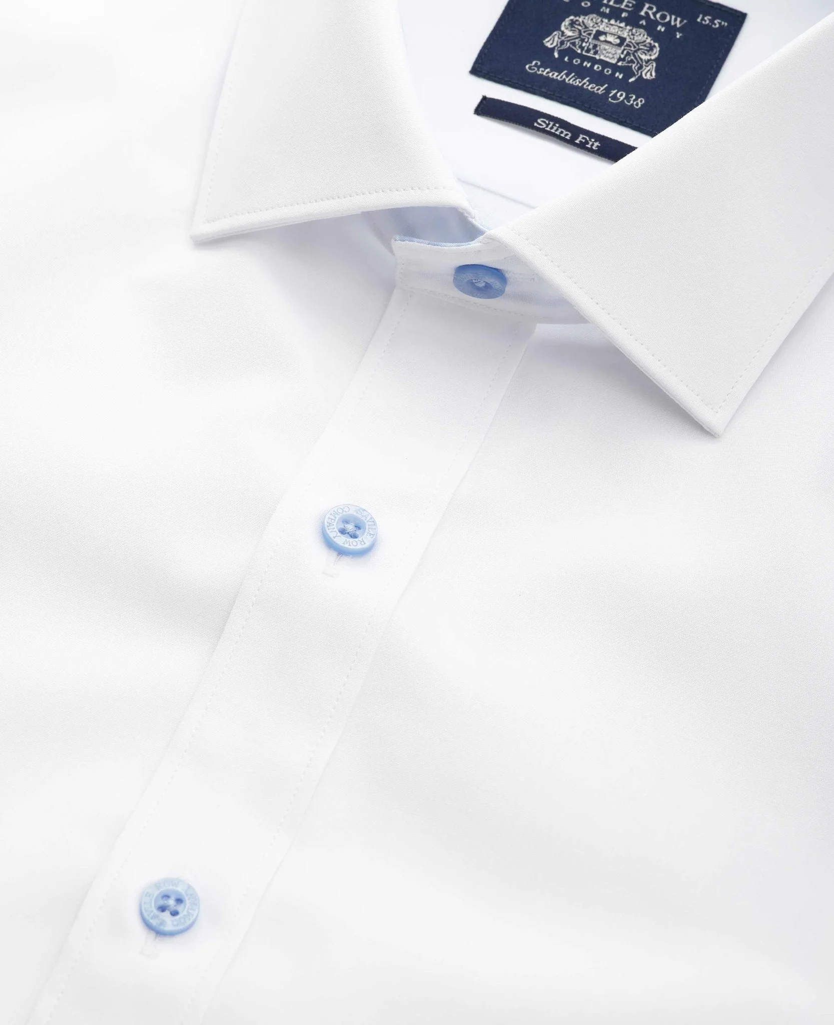 White Cotton Poplin Contrast Button Gingham Trim Slim Fit Formal Shirt - Single Cuff - Image 2
