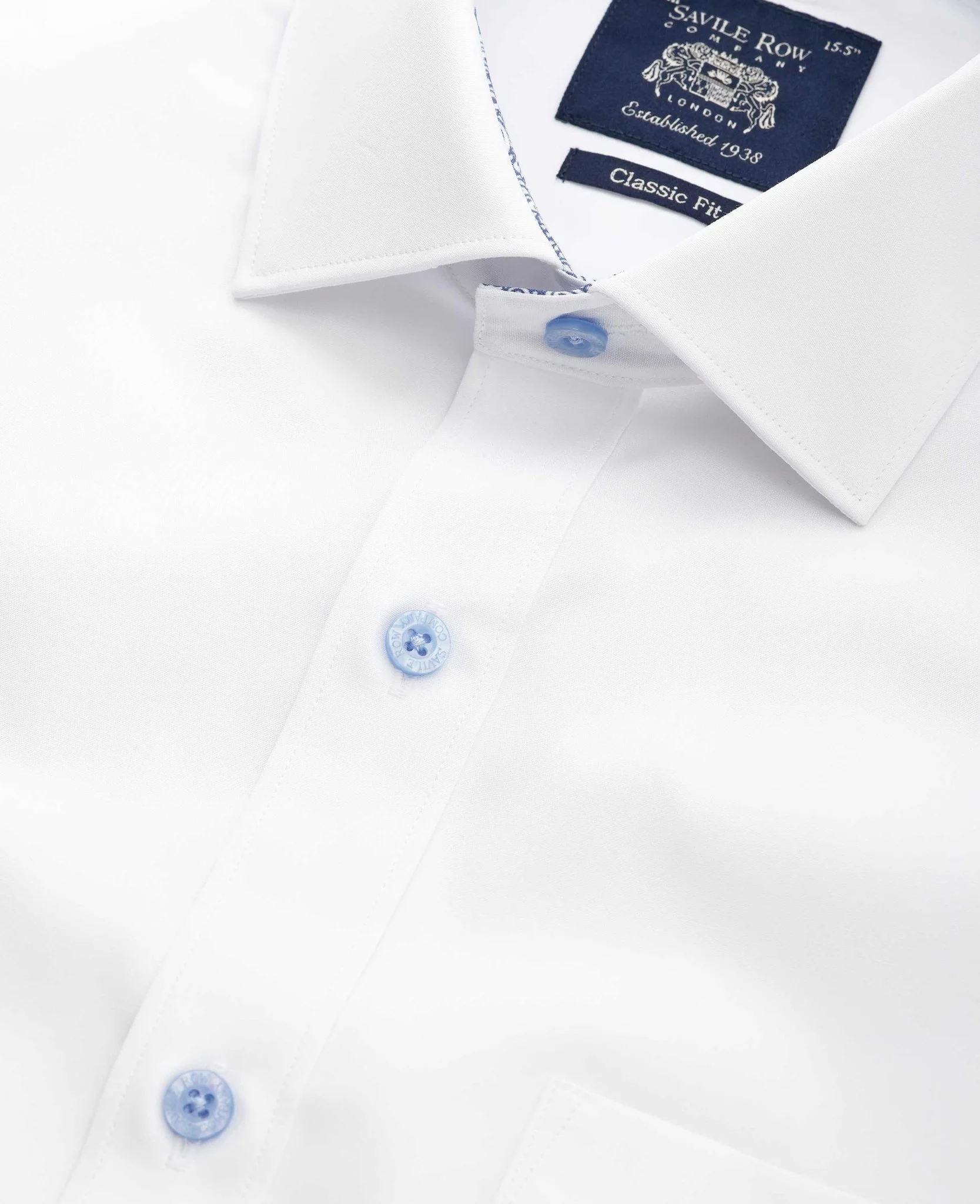 White Cotton Poplin Contrast Button Paisley Trim Classic Fit Formal Shirt - Single Cuff - Image 2