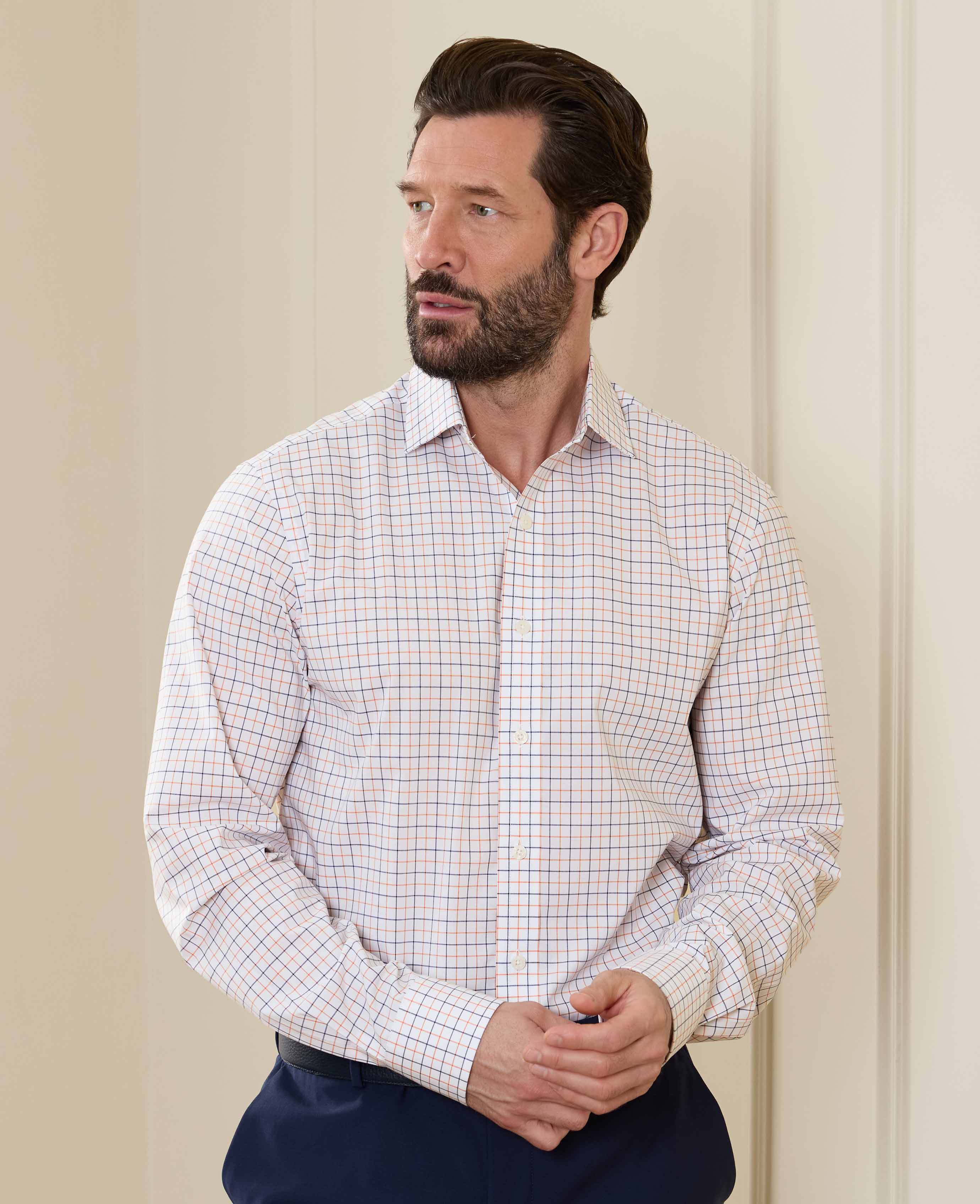 White Cotton Poplin Slim Fit Check Formal Shirt - Single Cuff - Image 2