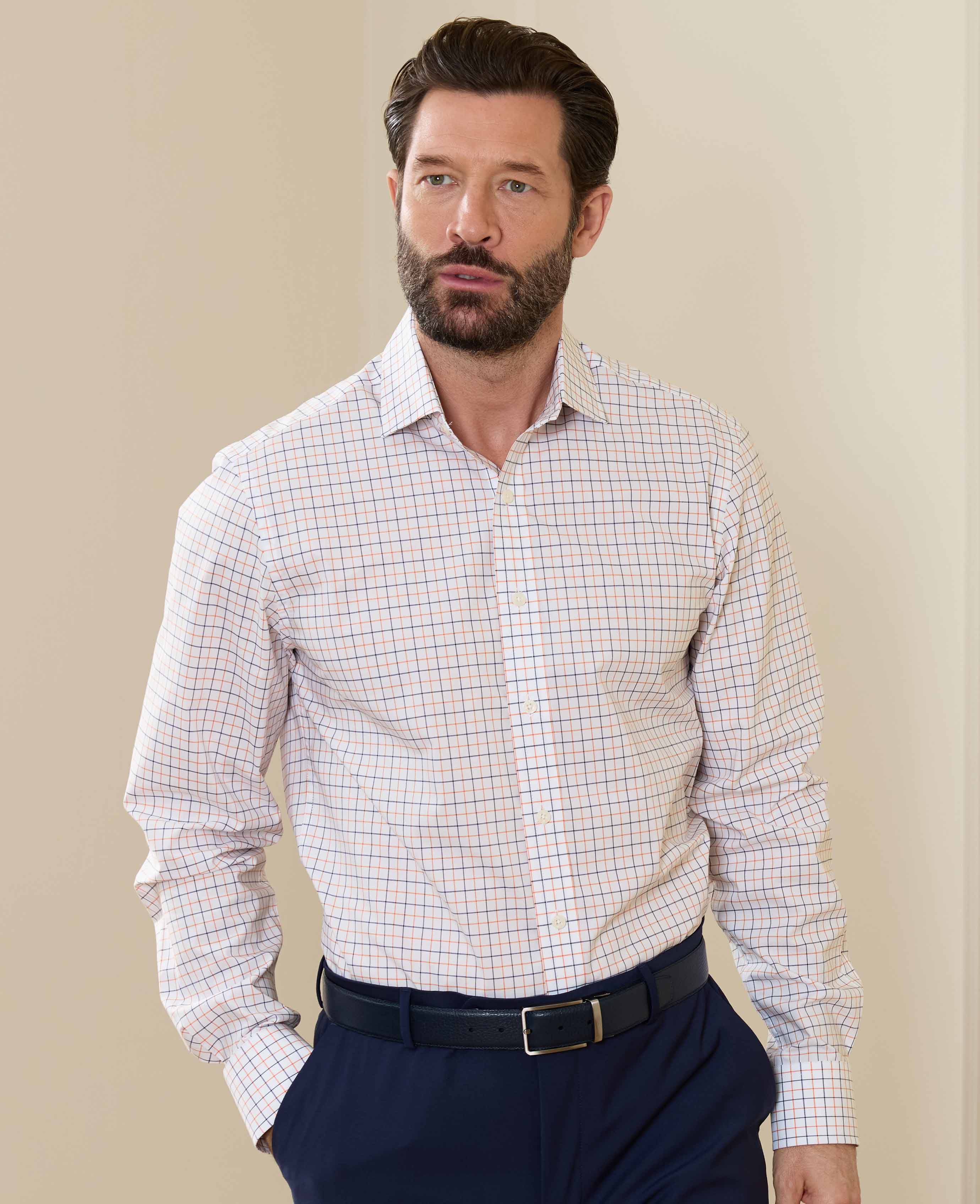 White Cotton Poplin Slim Fit Check Formal Shirt - Single Cuff - Image 4