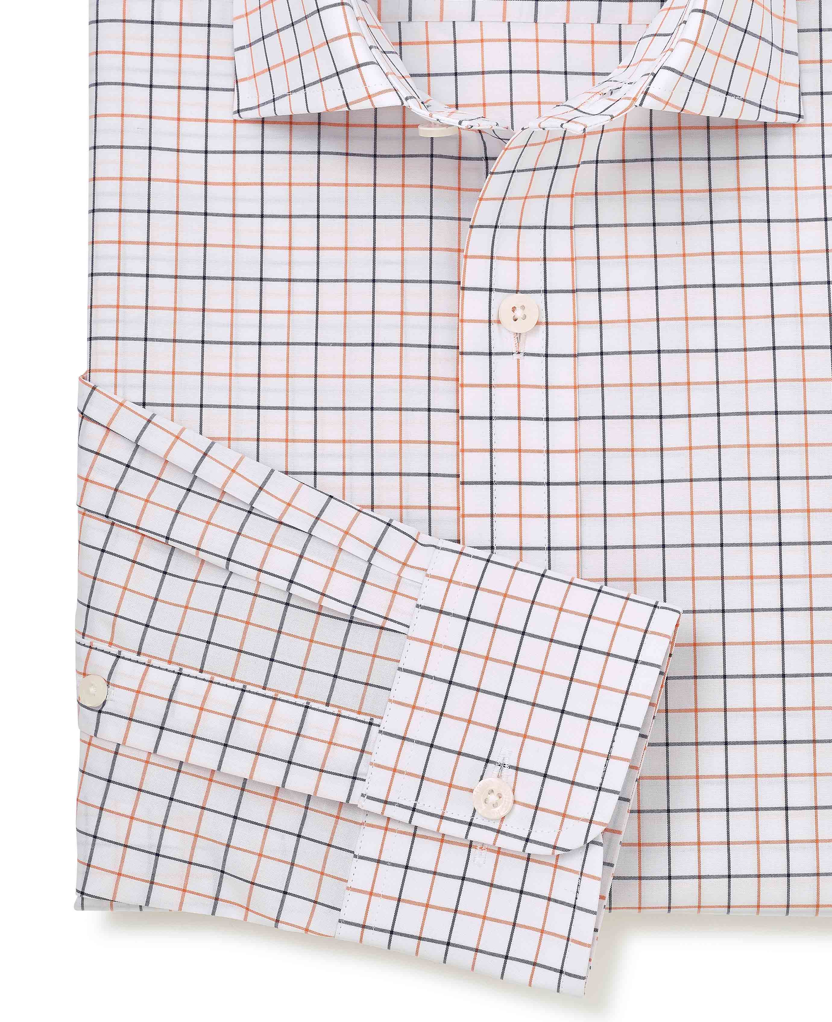 White Cotton Poplin Slim Fit Check Formal Shirt - Single Cuff - Image 5
