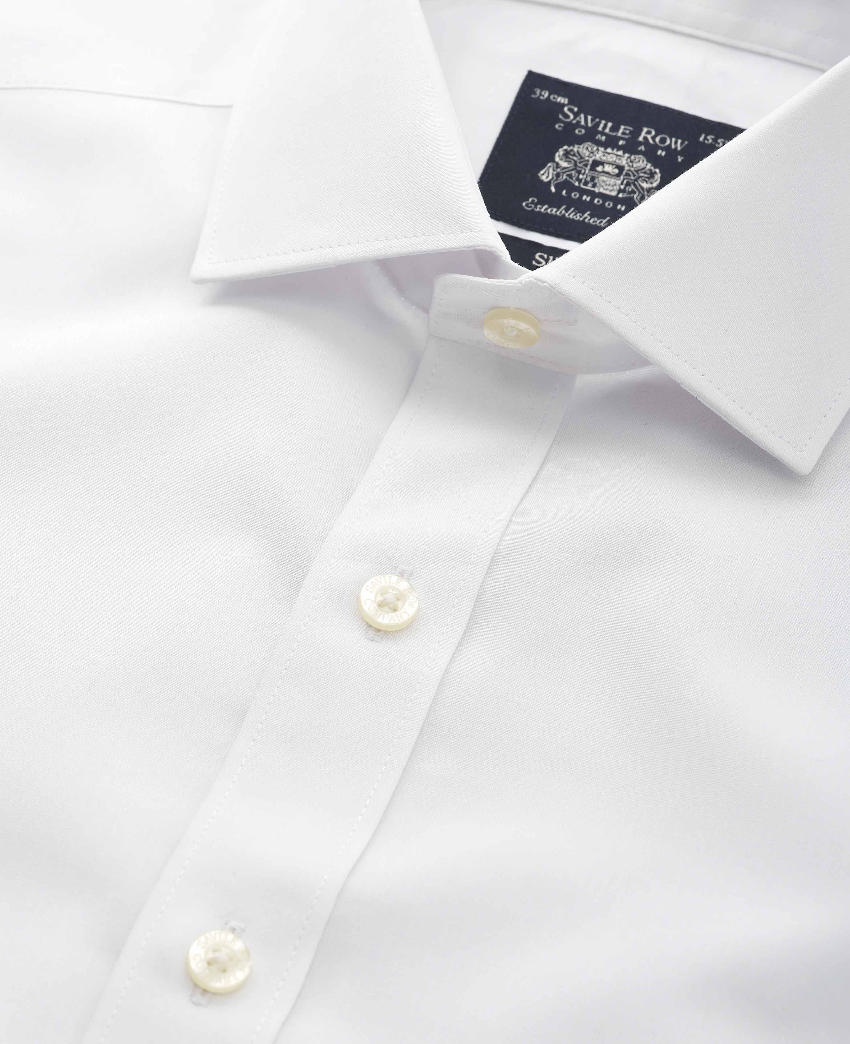 White Cotton Poplin Slim Fit Non-Iron Shirt - Single or Double Cuff - Image 3