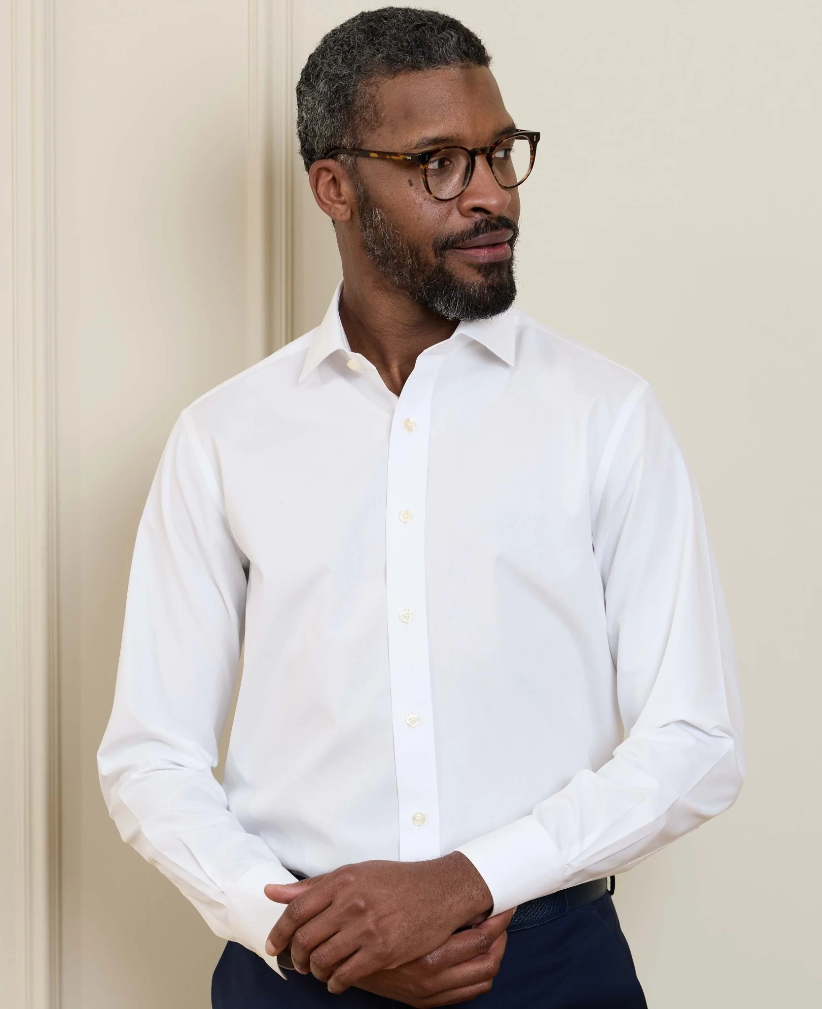 White Cotton Poplin Slim Fit Non-Iron Shirt - Single or Double Cuff - Image 4