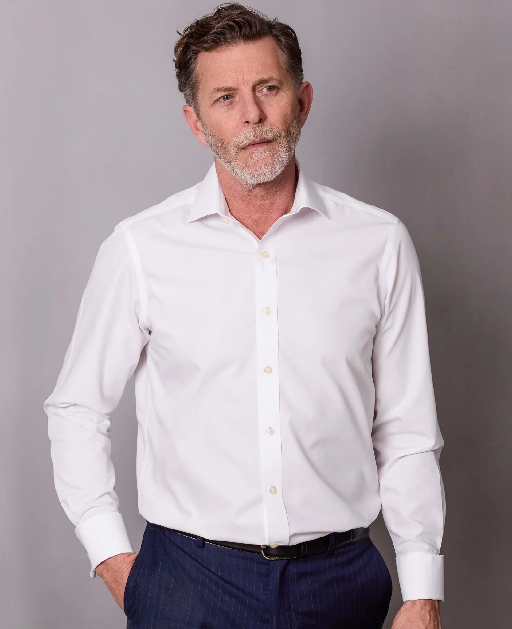 White Cotton Poplin Slim Fit Non-Iron Shirt - Single or Double Cuff - Image 6
