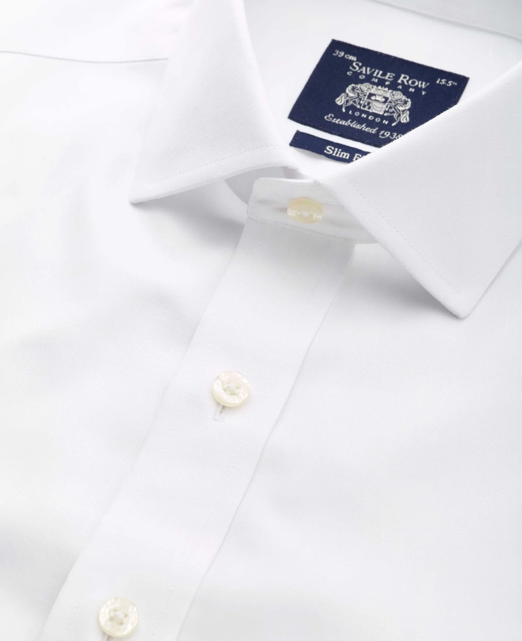 White Cotton Twill Slim Fit Non-Iron Shirt - Single Cuff - Image 3