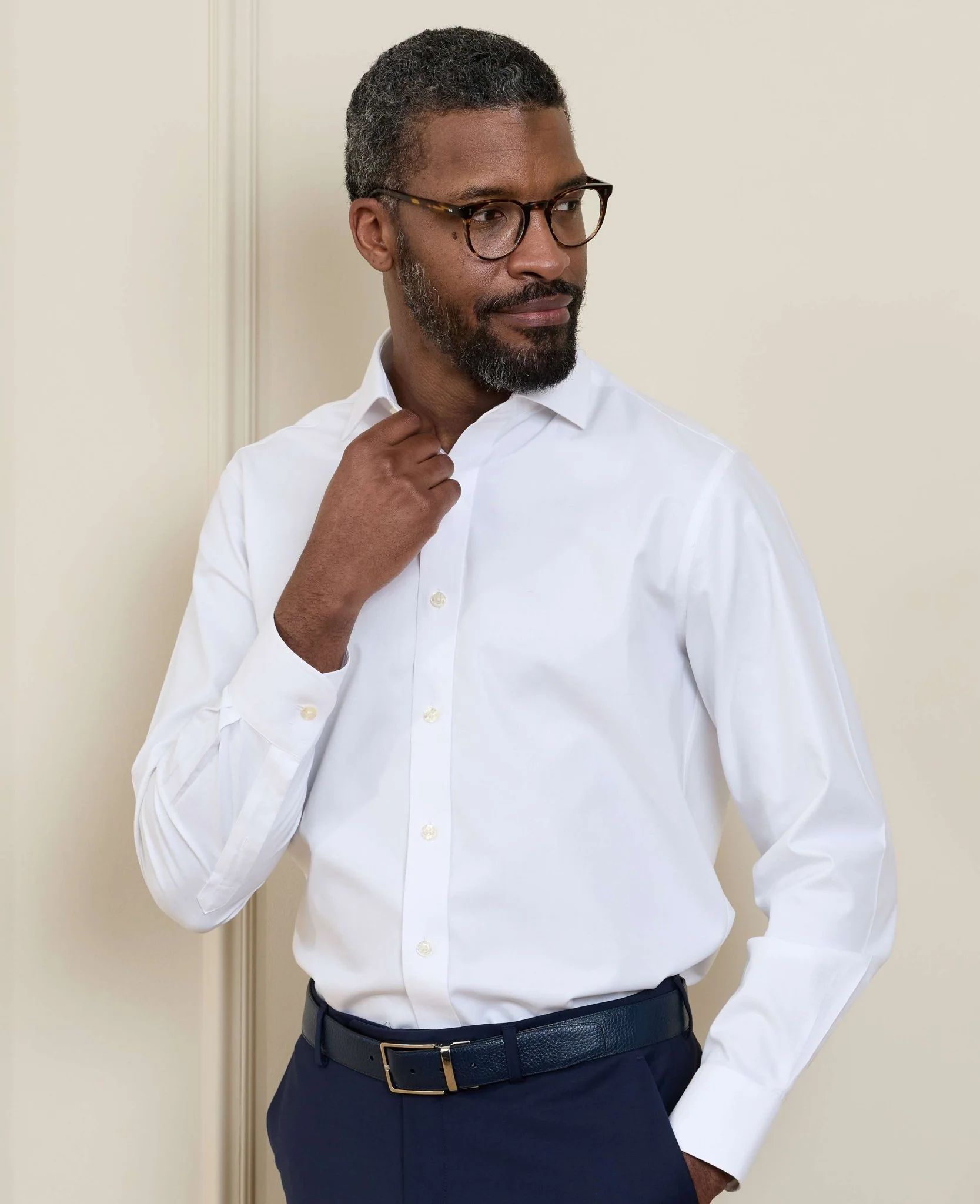 White Cotton Twill Slim Fit Non-Iron Shirt - Single Cuff - Image 4