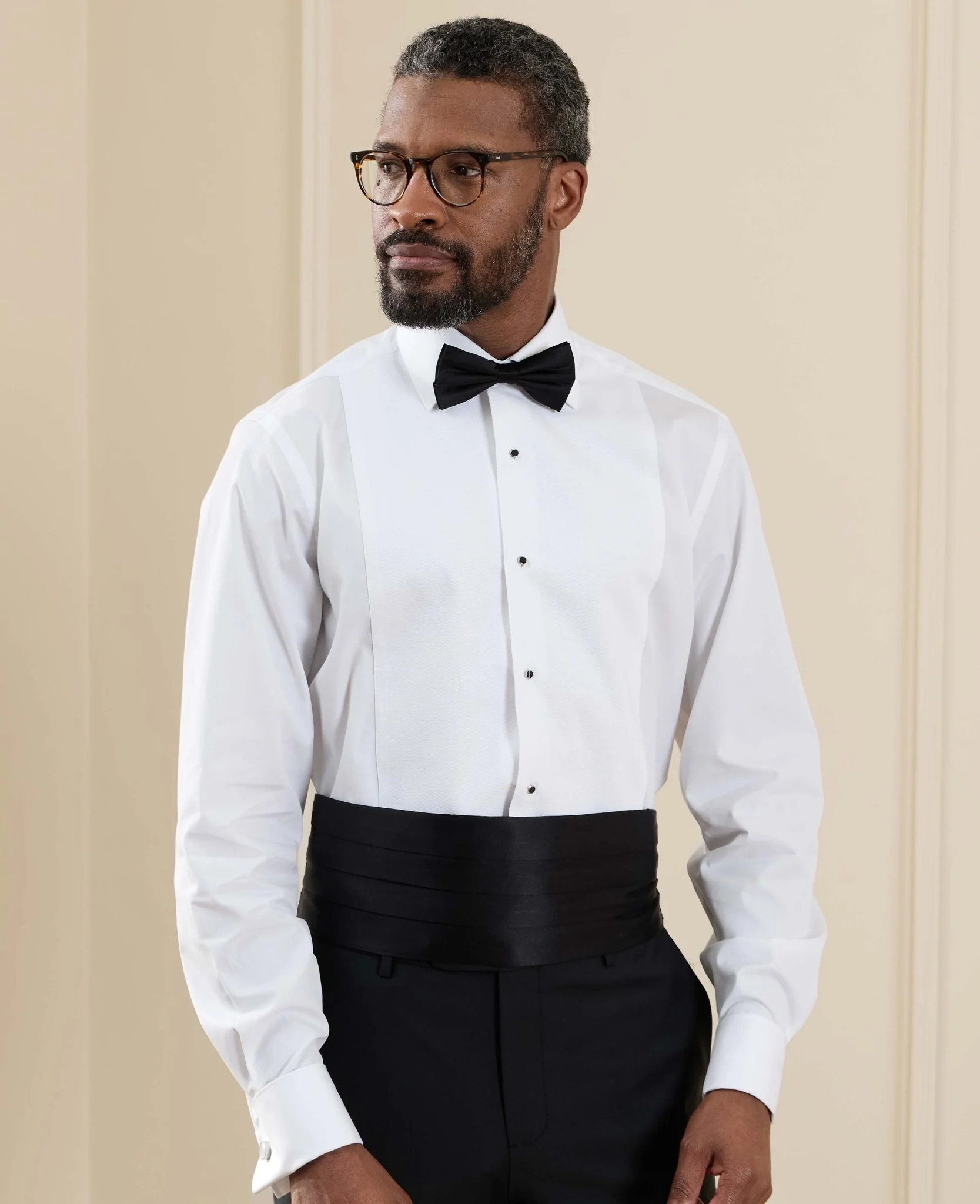 White Marcella Bib Front Classic Fit Dress Formal Shirt - Double Cuff - Image 5