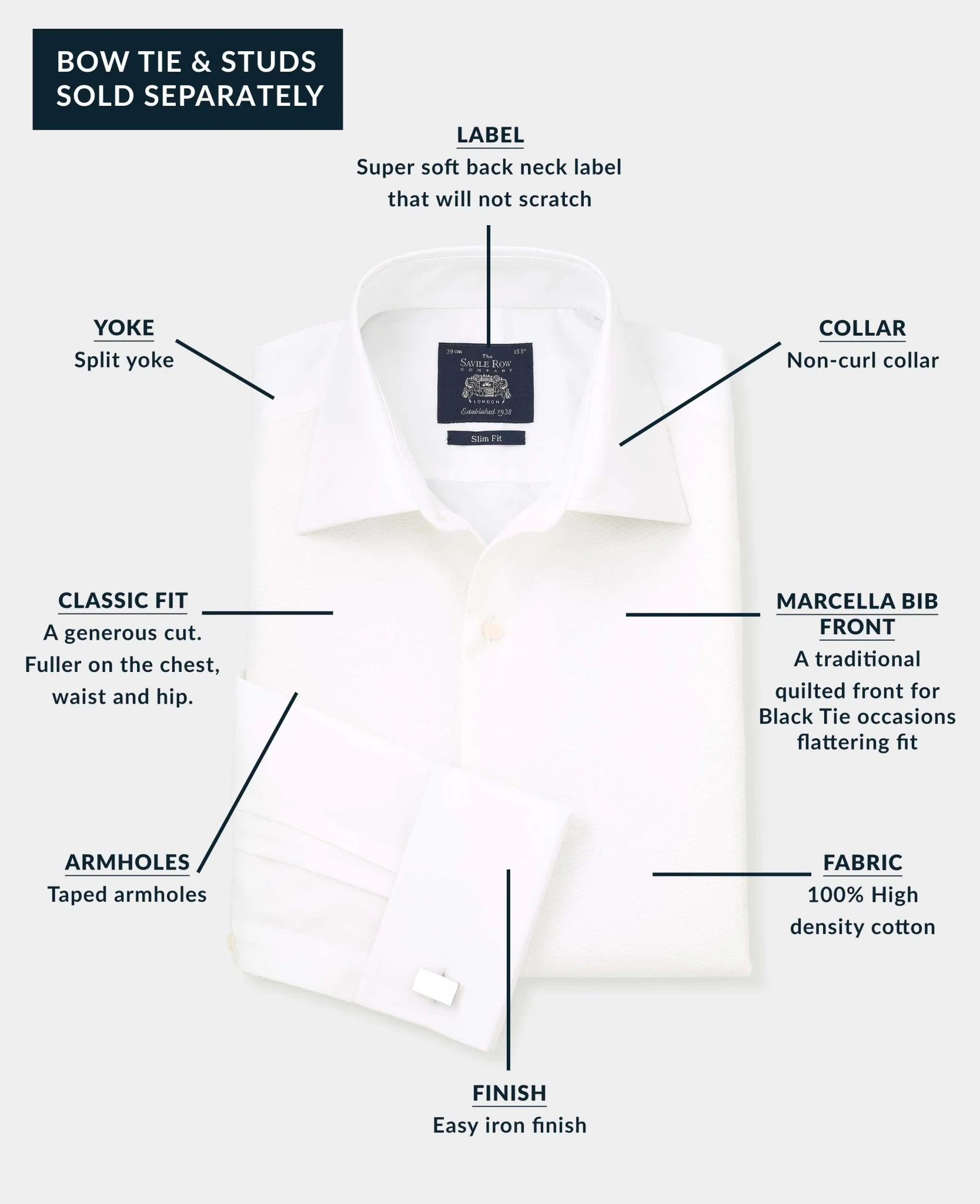 White Marcella Bib Front Classic Fit Dress Formal Shirt - Double Cuff - Image 6